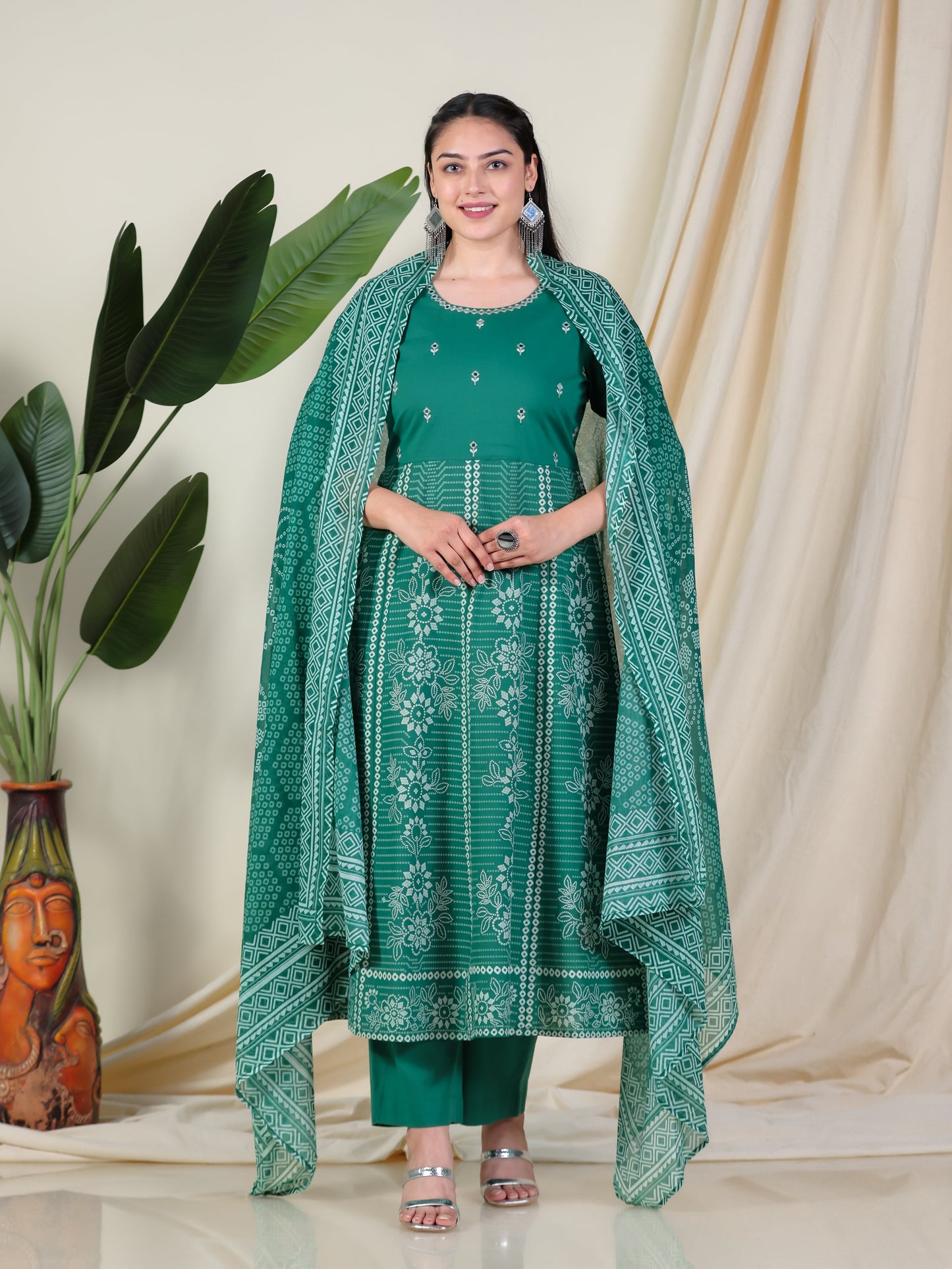 Cotton Voile Bandhani Green Dupatta