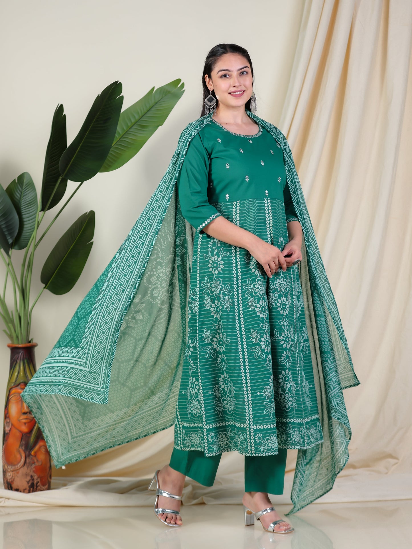 Cotton Voile Bandhani Green Dupatta