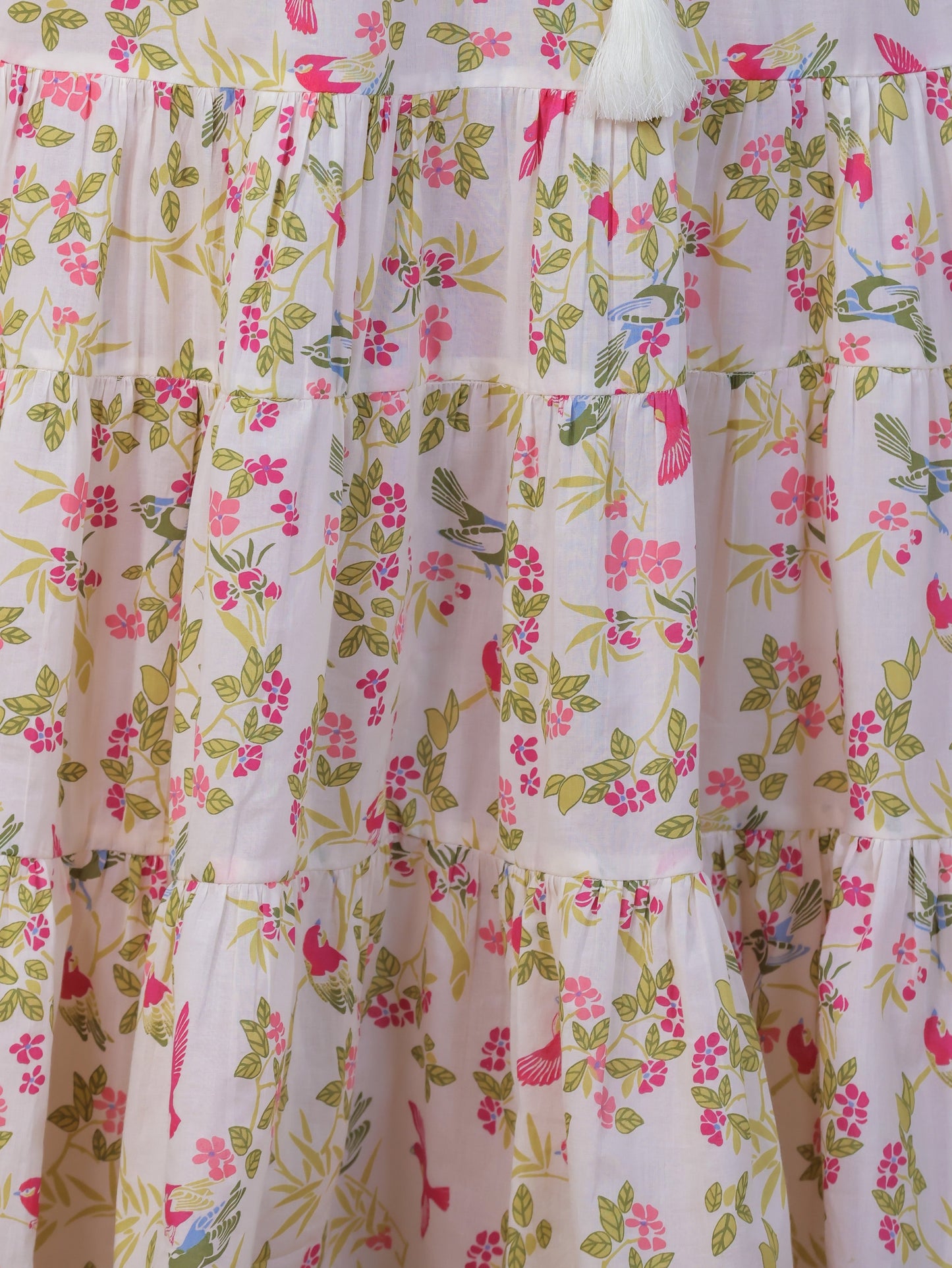 Soft Cotton Floral Anarkali Off White Dress