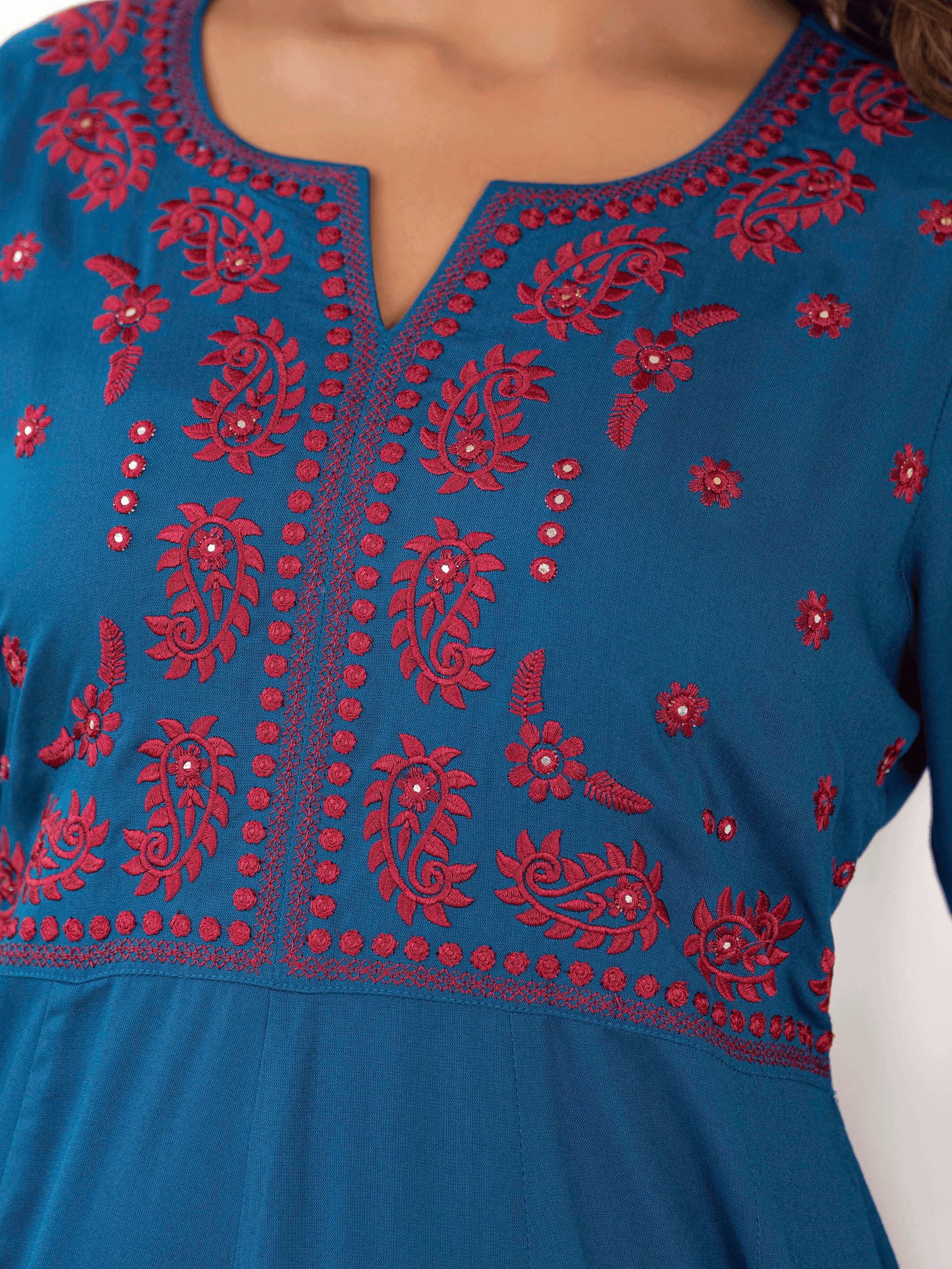 Embroidered Viscose Solid Anarkali Blue Kurta