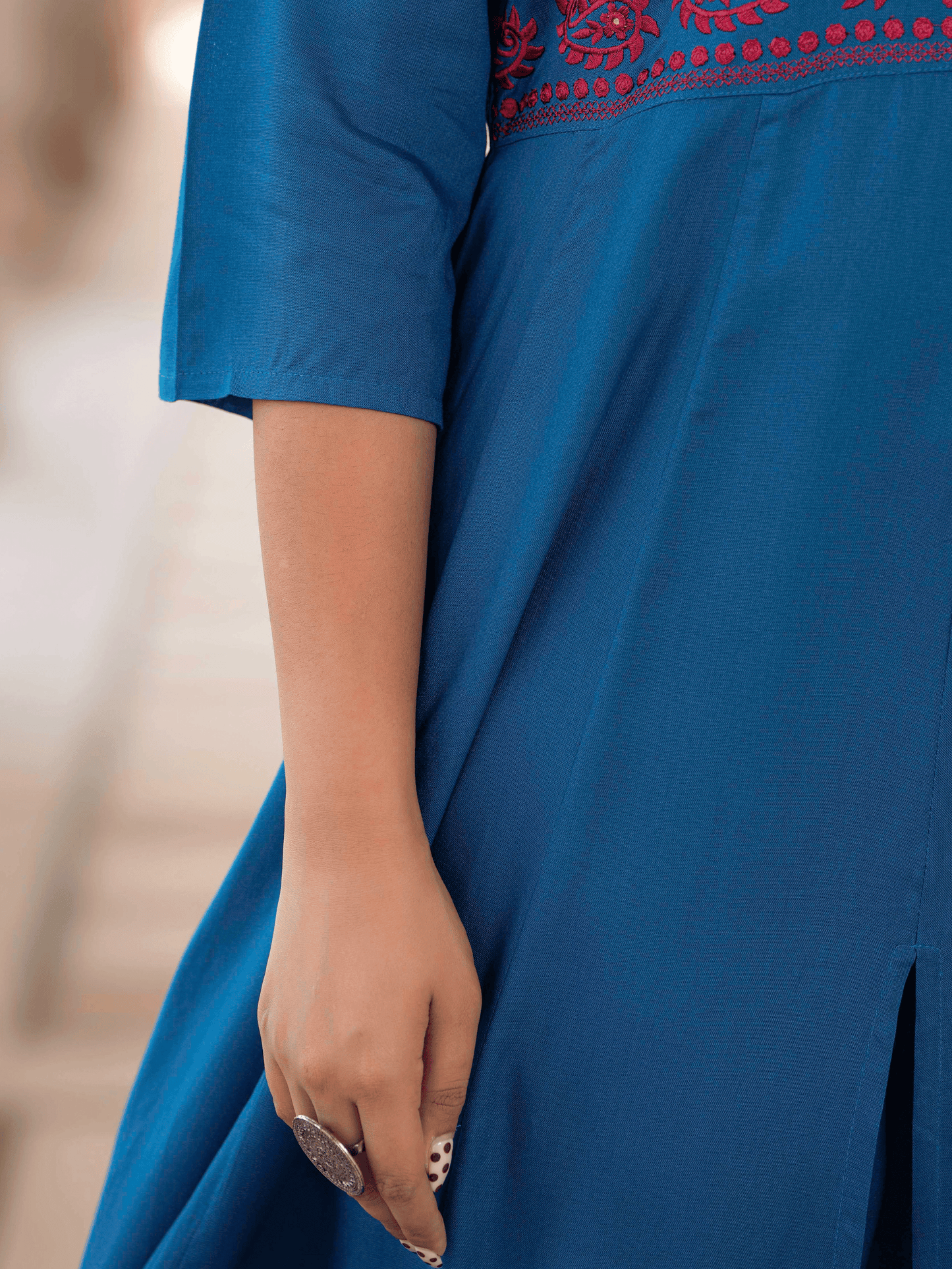 Embroidered Viscose Solid Anarkali Blue Kurta