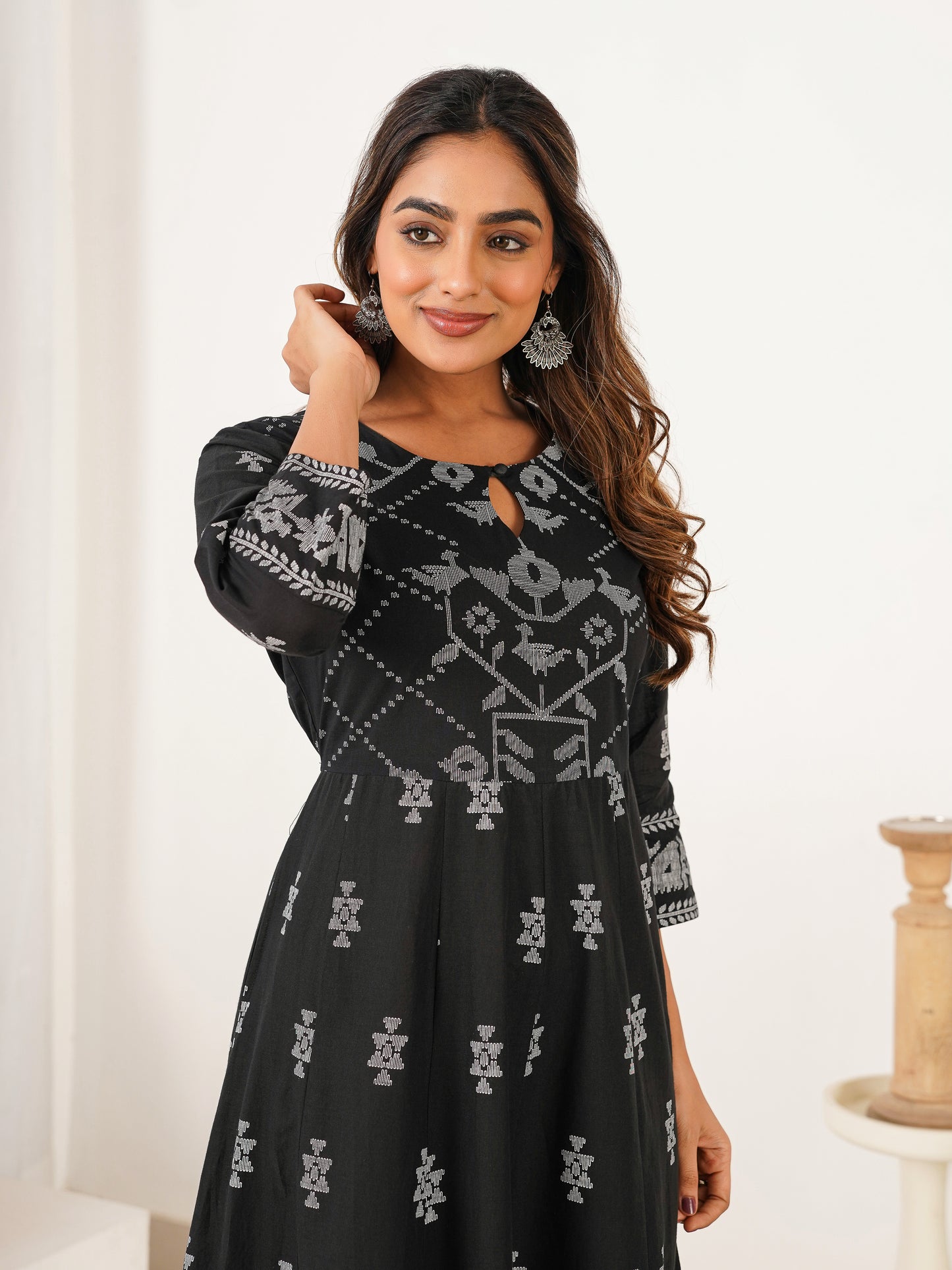Soft Cotton Butti Anarkali Black Dress
