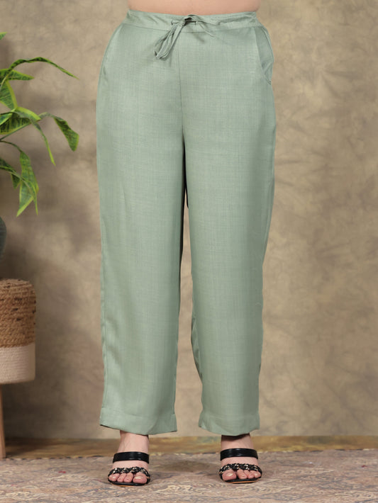 Poly Blend Solid Mint Green Straight Trousers