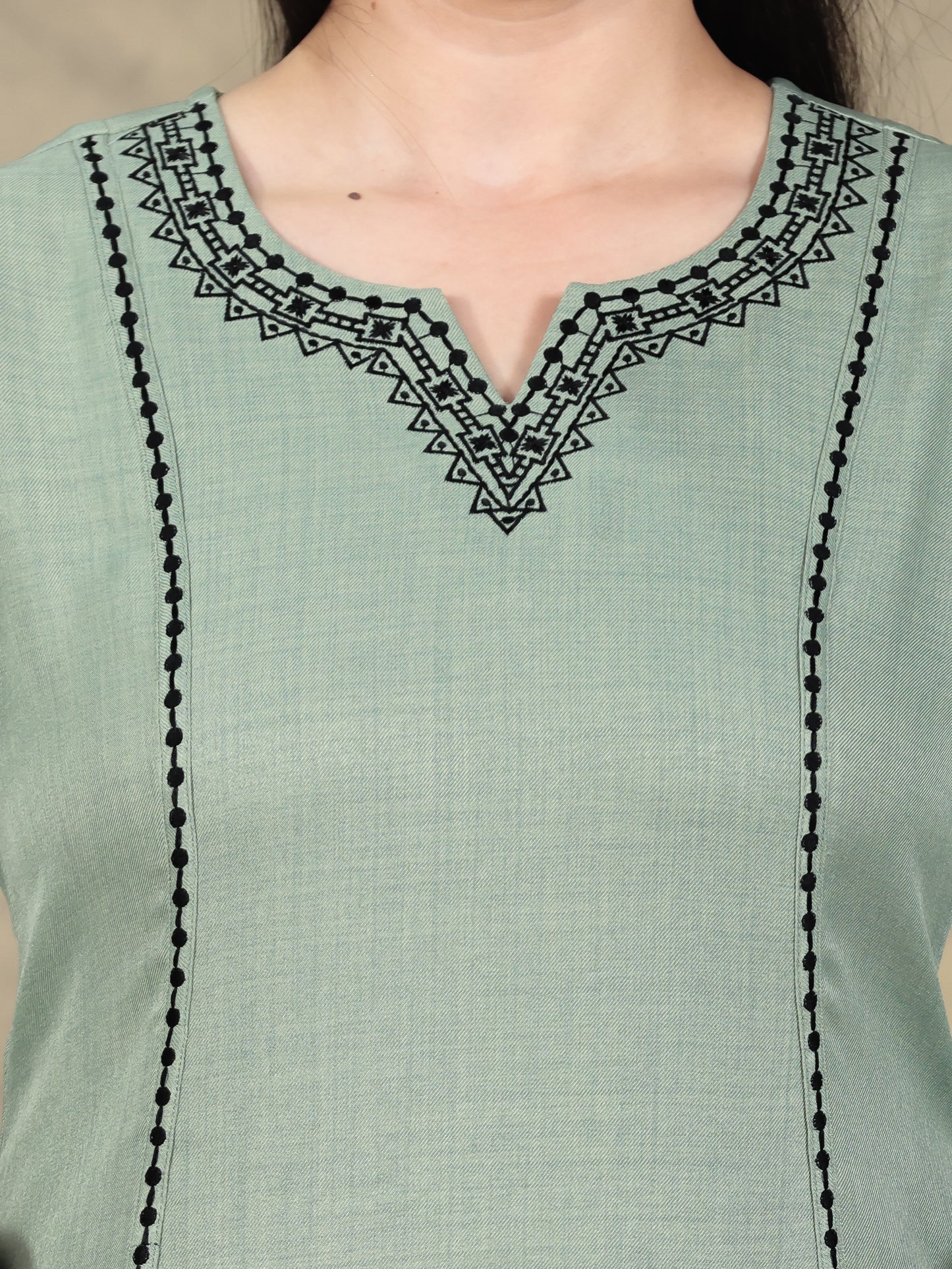 Embroidered Poly Blend Solid A-line Mint Green Kurta