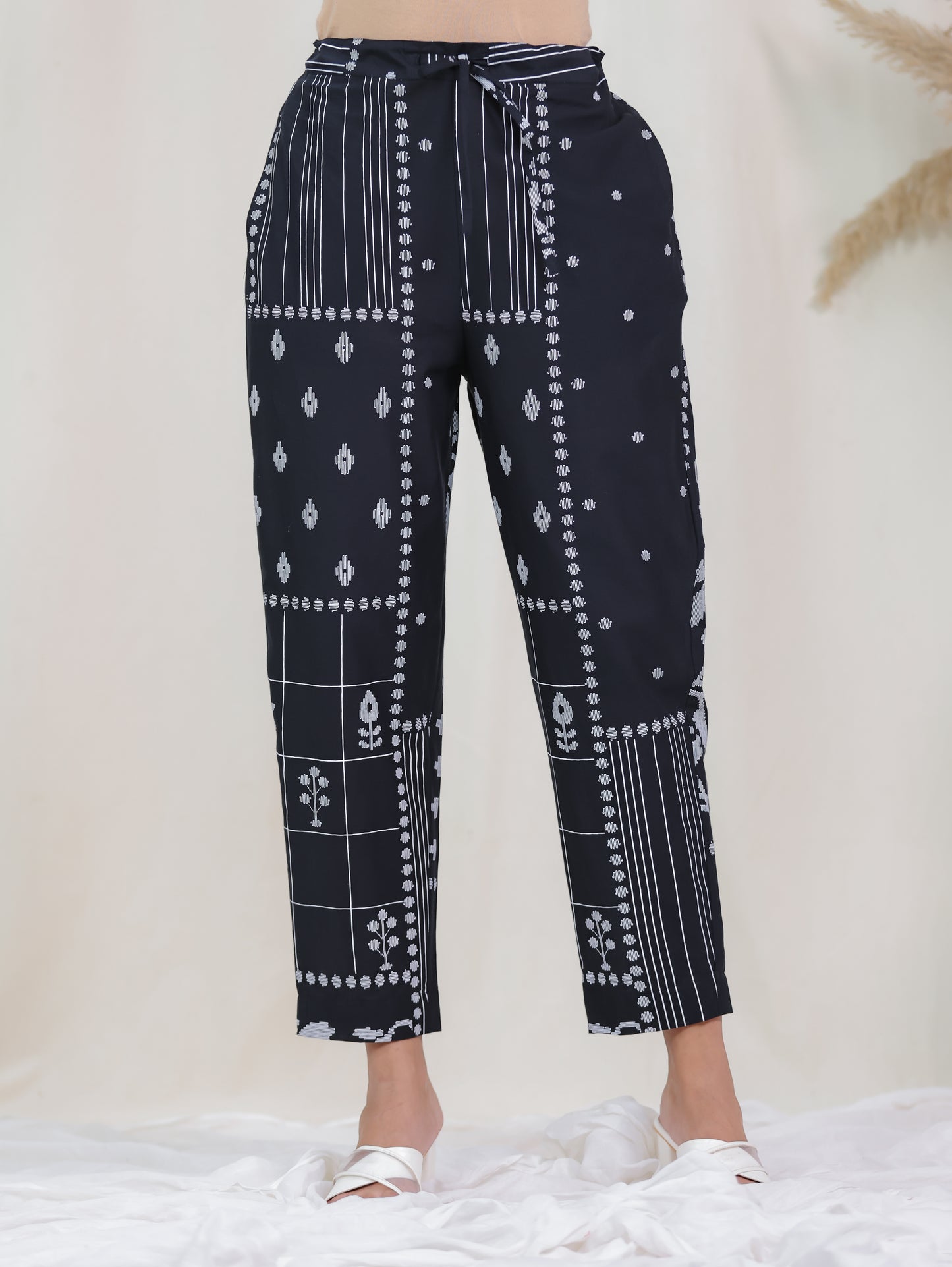 Soft Cotton Patchwork Black Tapered Trousers