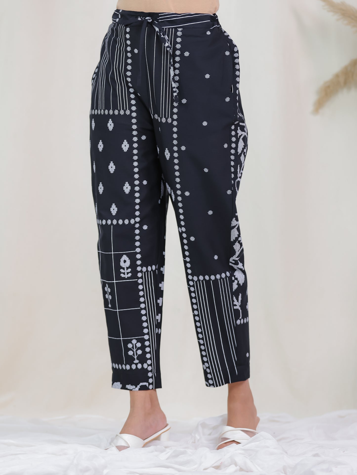 Soft Cotton Patchwork Black Tapered Trousers