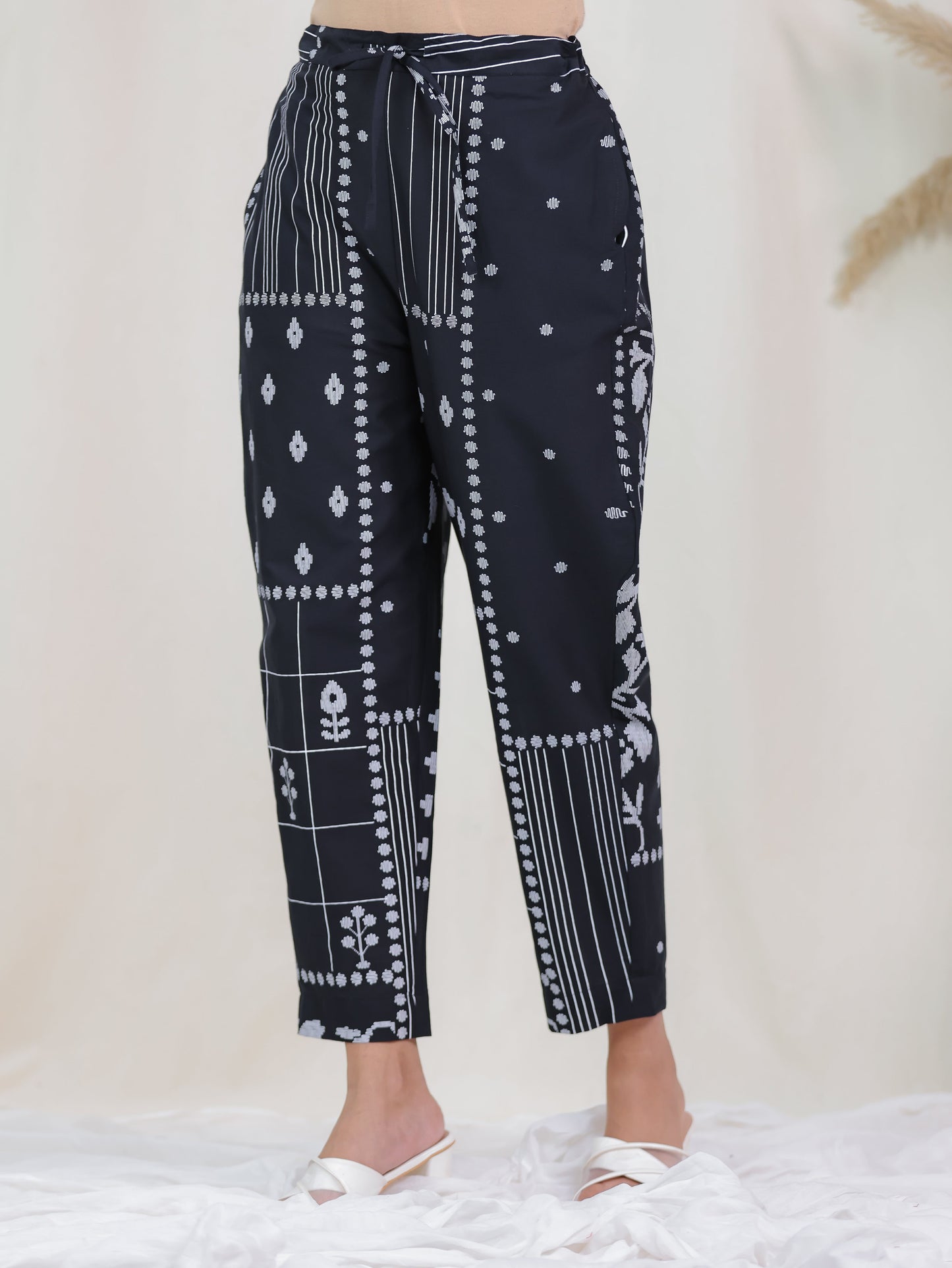 Soft Cotton Patchwork High Low Black Kurta