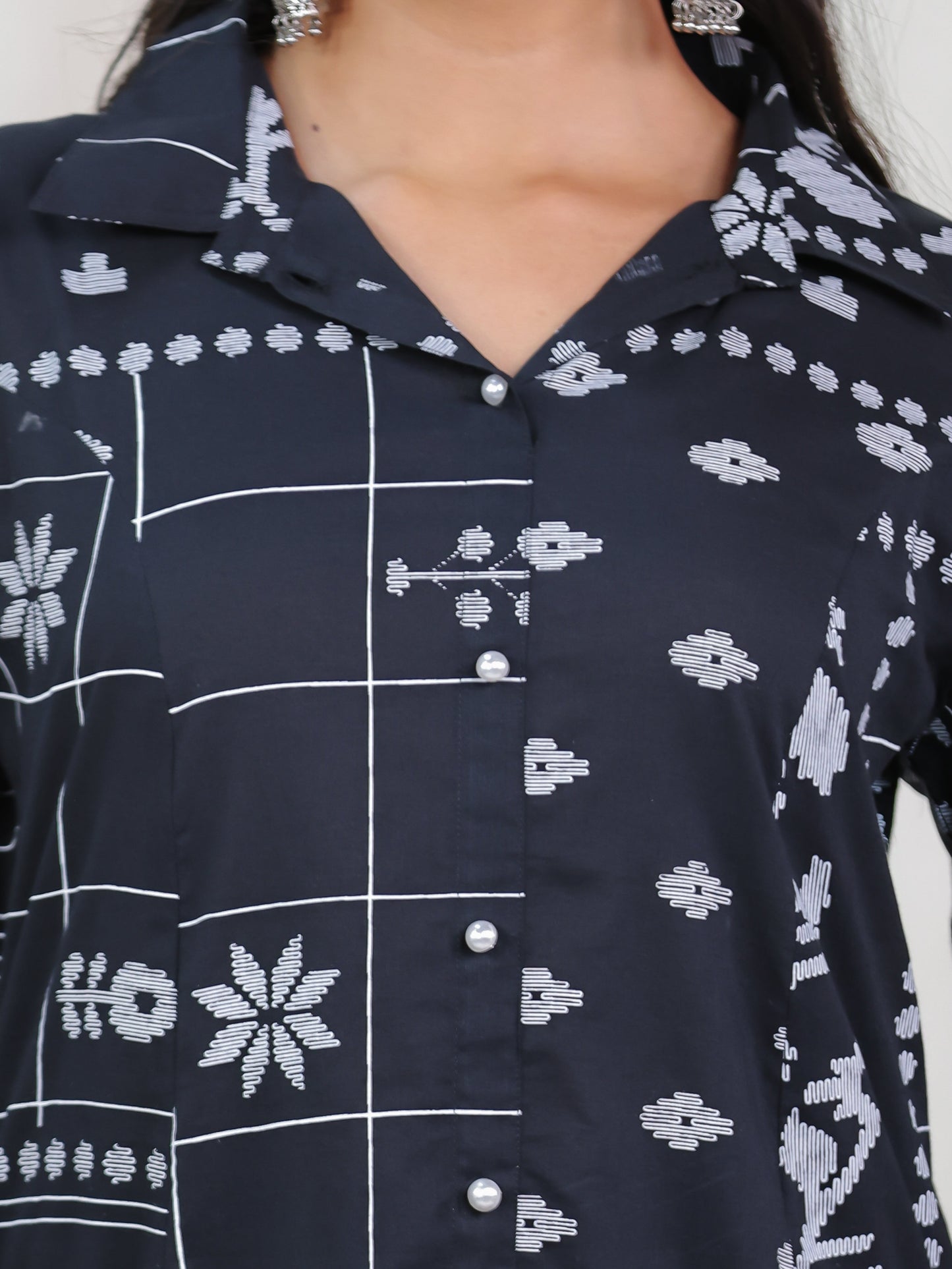 Soft Cotton Patchwork High Low Black Kurta