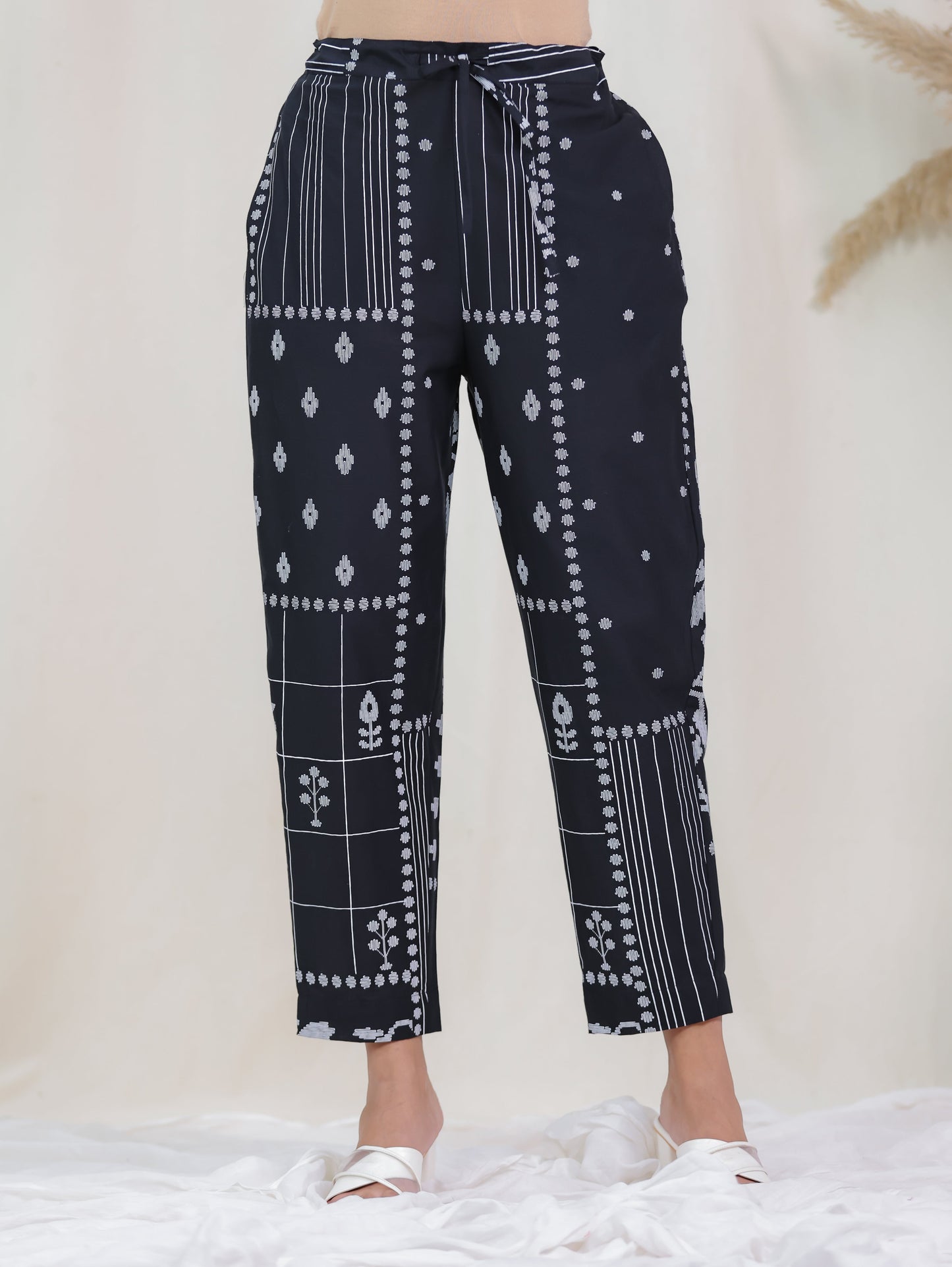 Soft Cotton Patchwork High Low Black Kurta