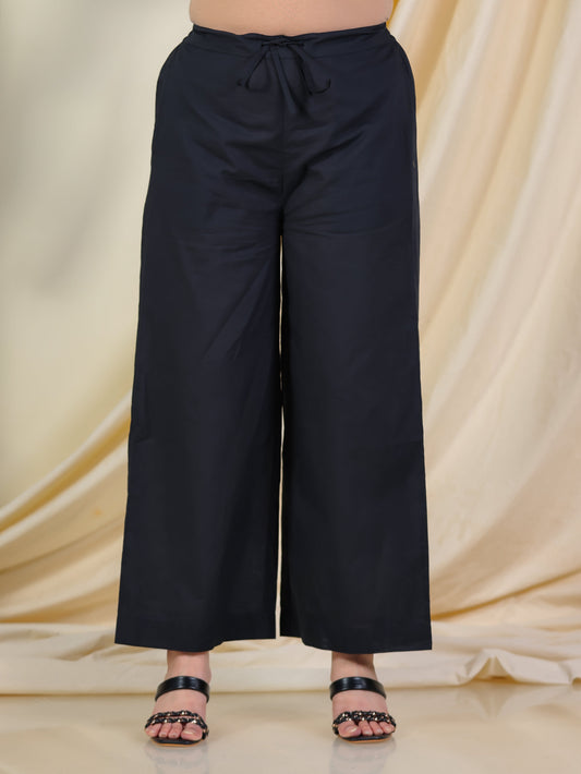 Soft Cotton Solid Black Palazzo