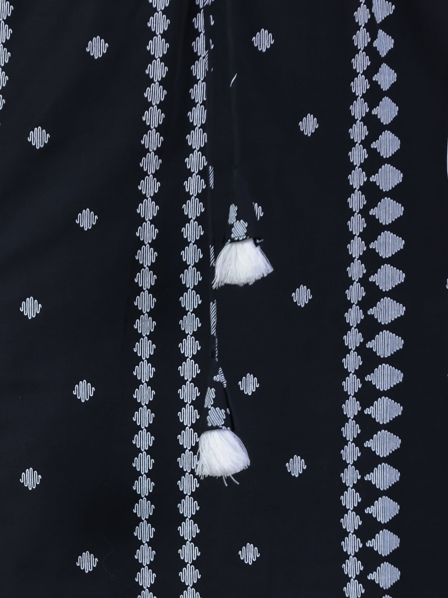 Soft Cotton Placement Print Kaftan Black Kurta (With Necklace)