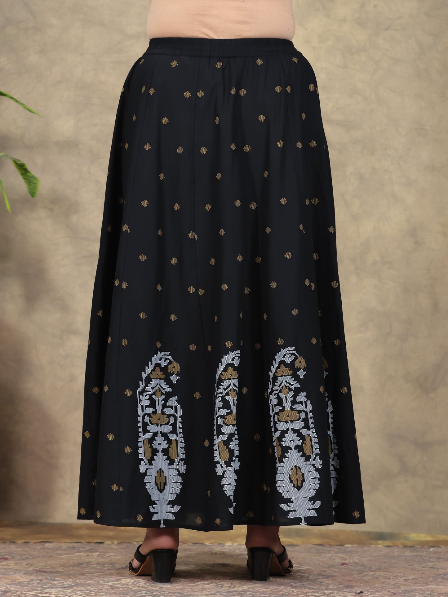 Soft Cotton Paisley Black Skirt