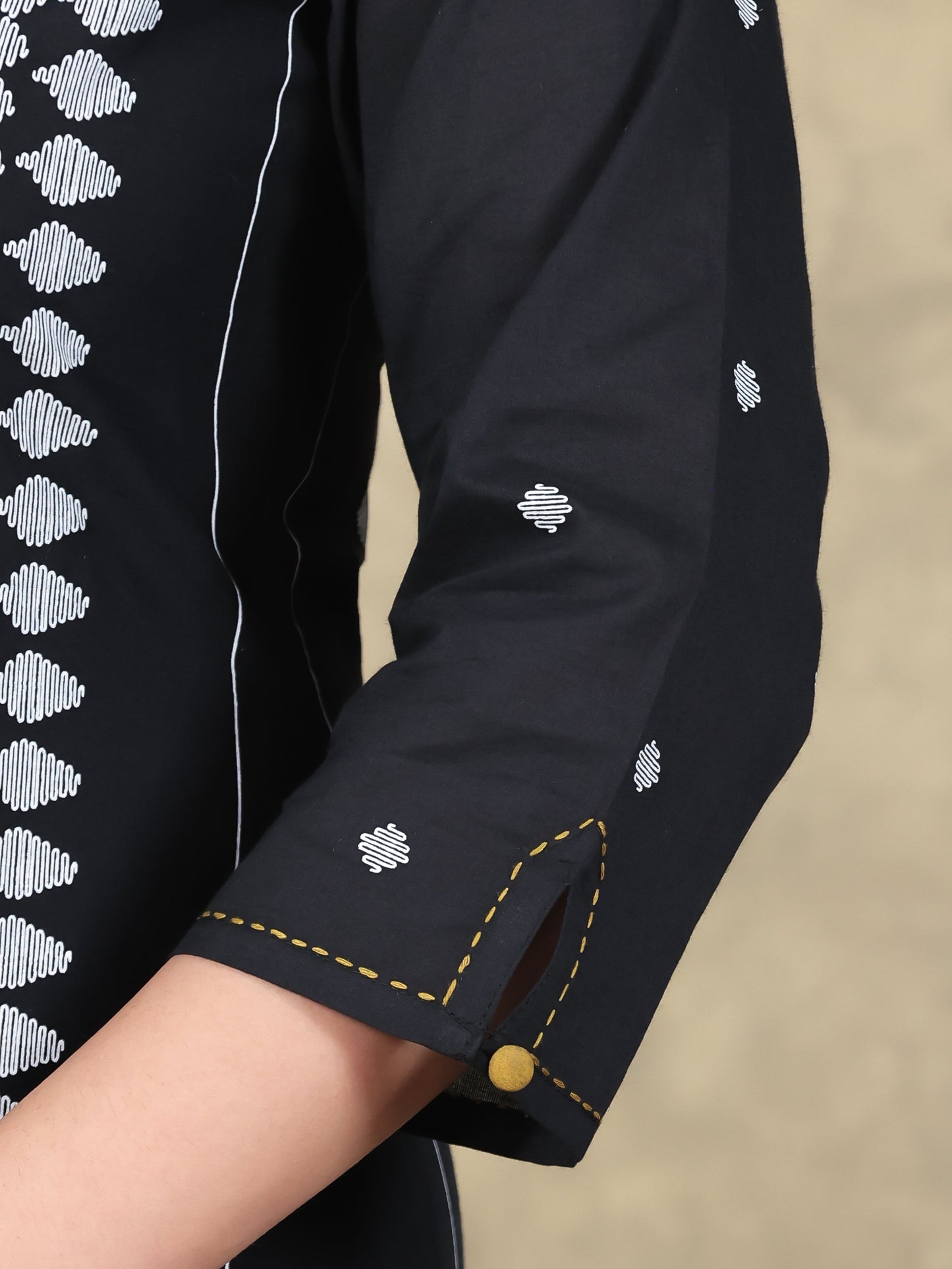Embroidered Soft Cotton Placement Print Straight Black Kurta