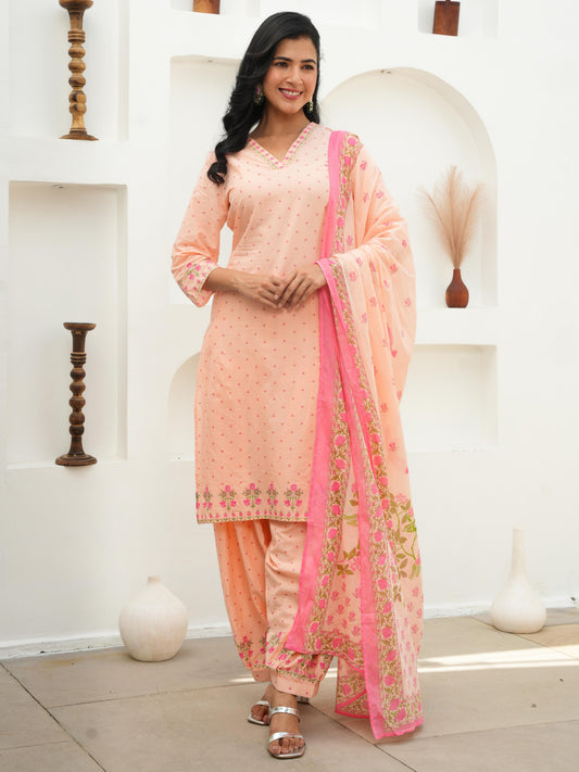 Cotton Voile Floral Peach Dupatta