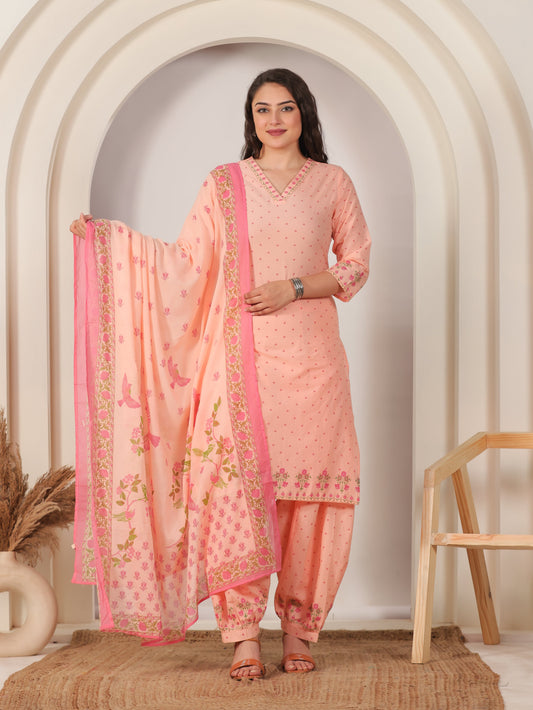 Cotton Voile Floral Peach Dupatta