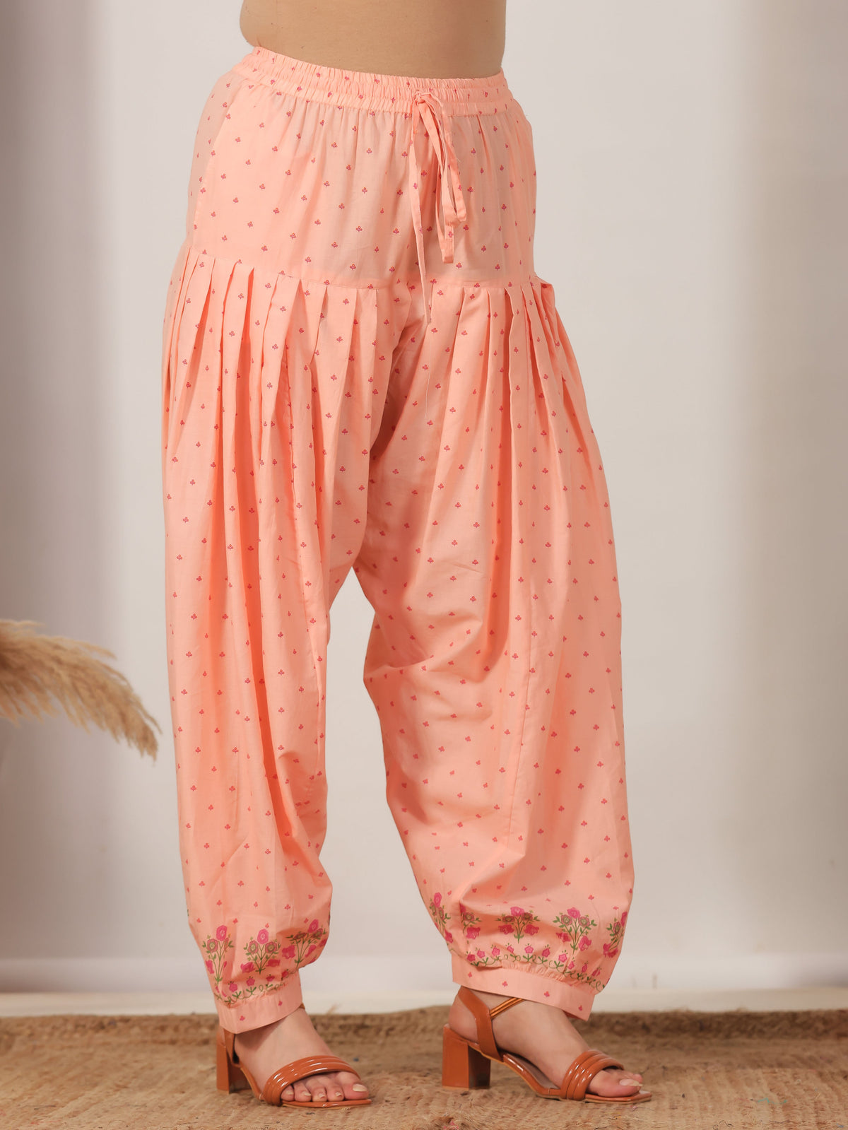 Soft Cotton Floral A-line Peach Kurta