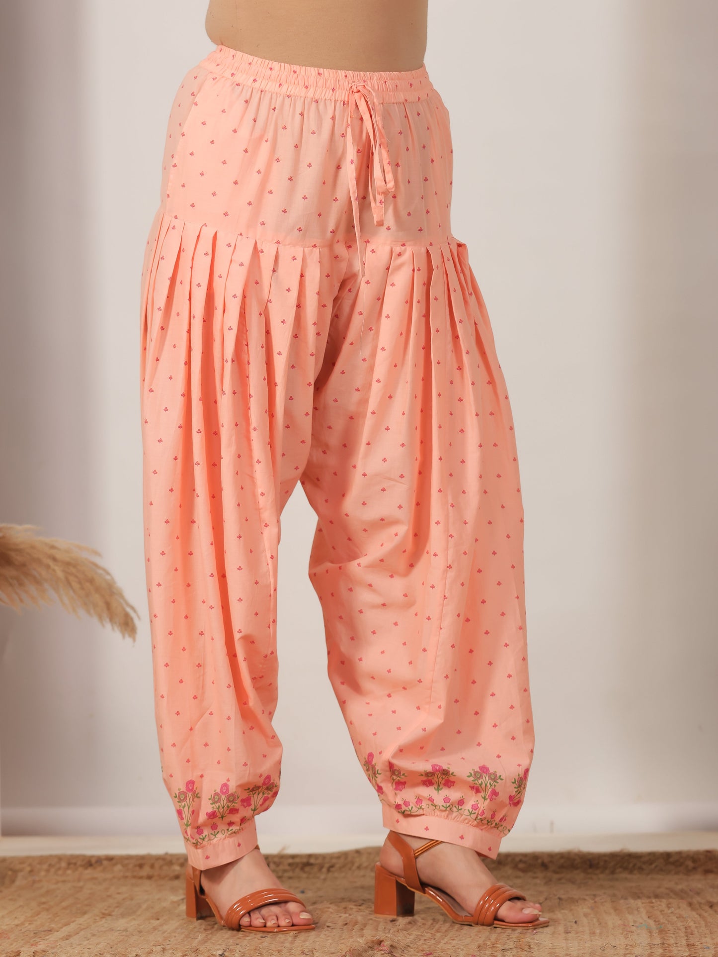 Soft Cotton Floral A-line Peach Kurta
