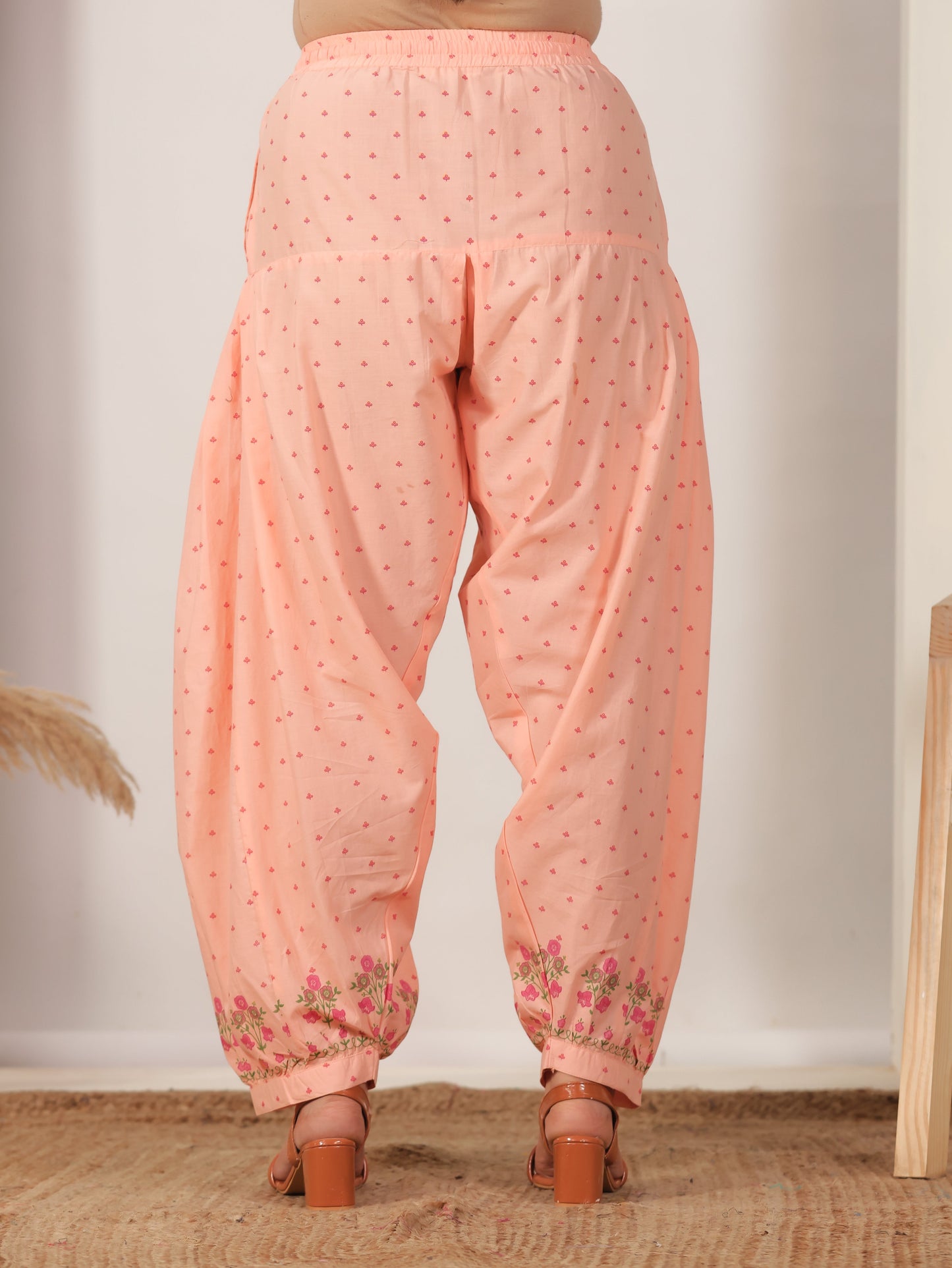 Soft Cotton Floral A-line Peach Kurta