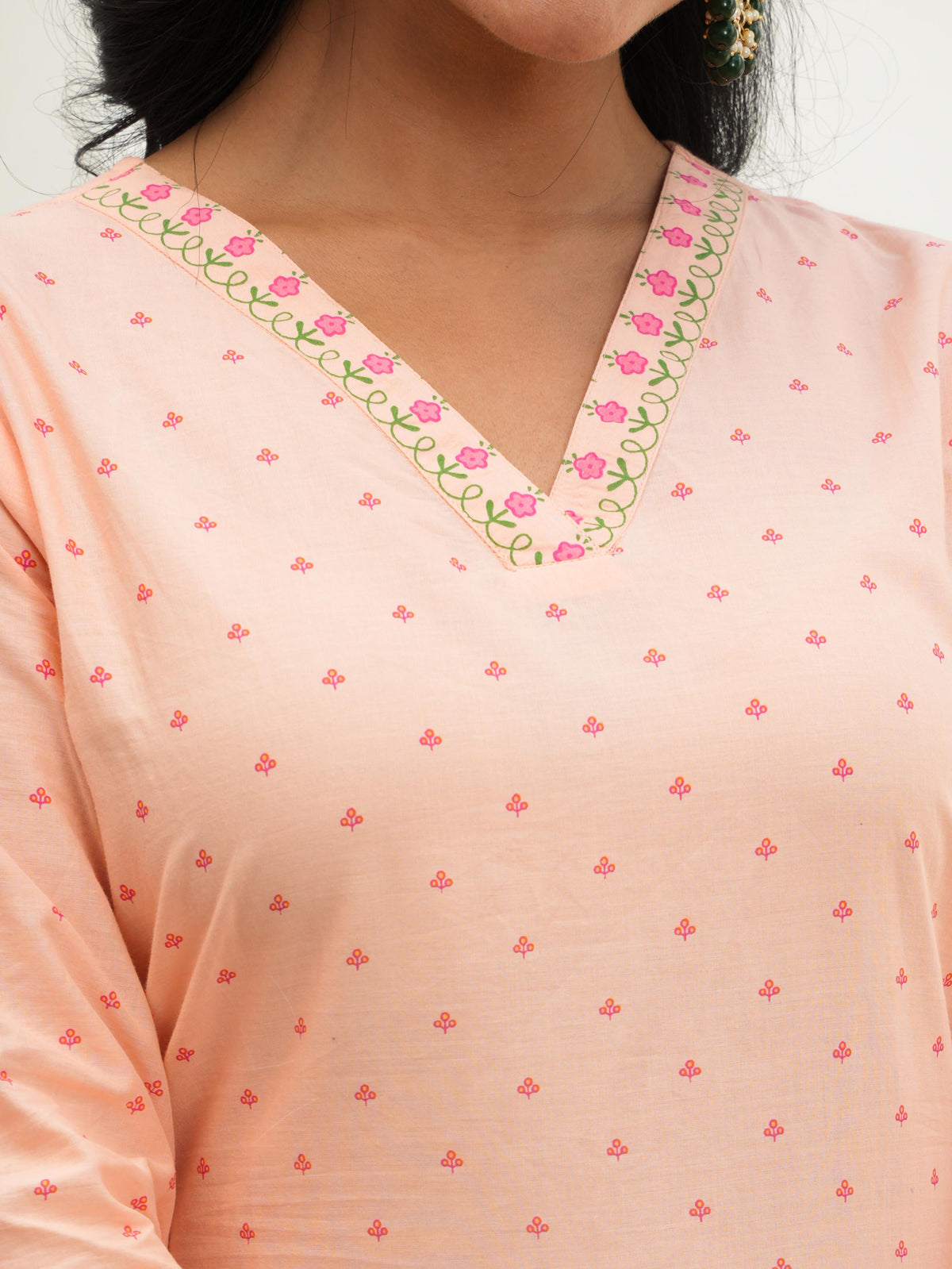 Soft Cotton Floral A-line Peach Kurta