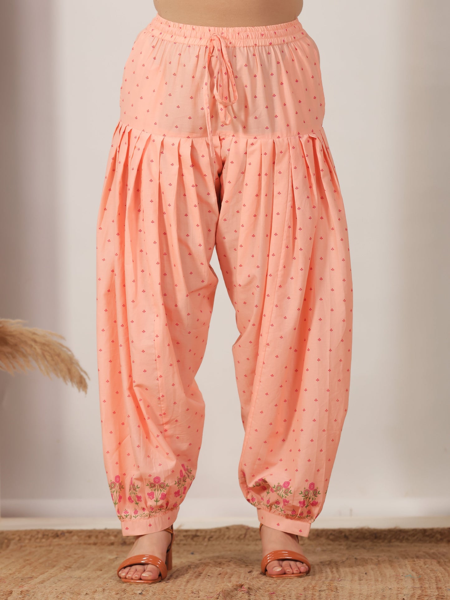 Soft Cotton Floral A-line Peach Kurta