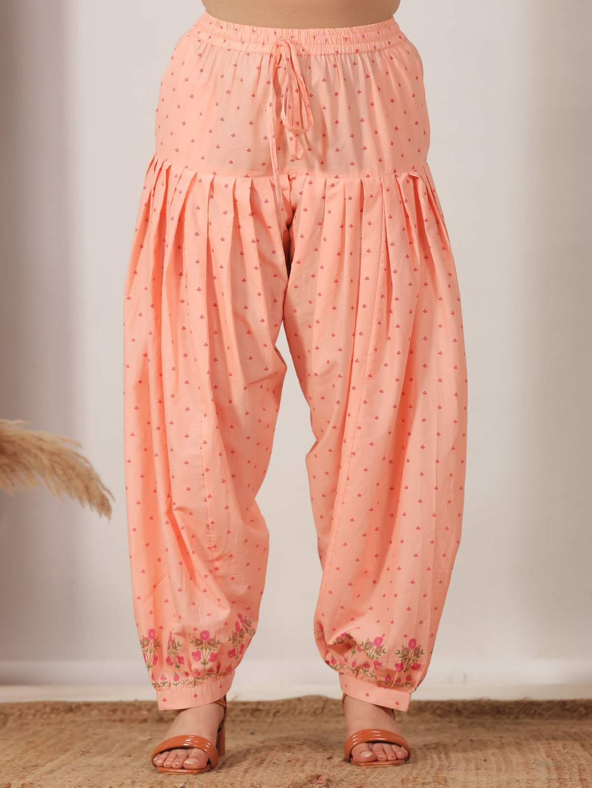 Soft Cotton Floral A-line Peach Kurta