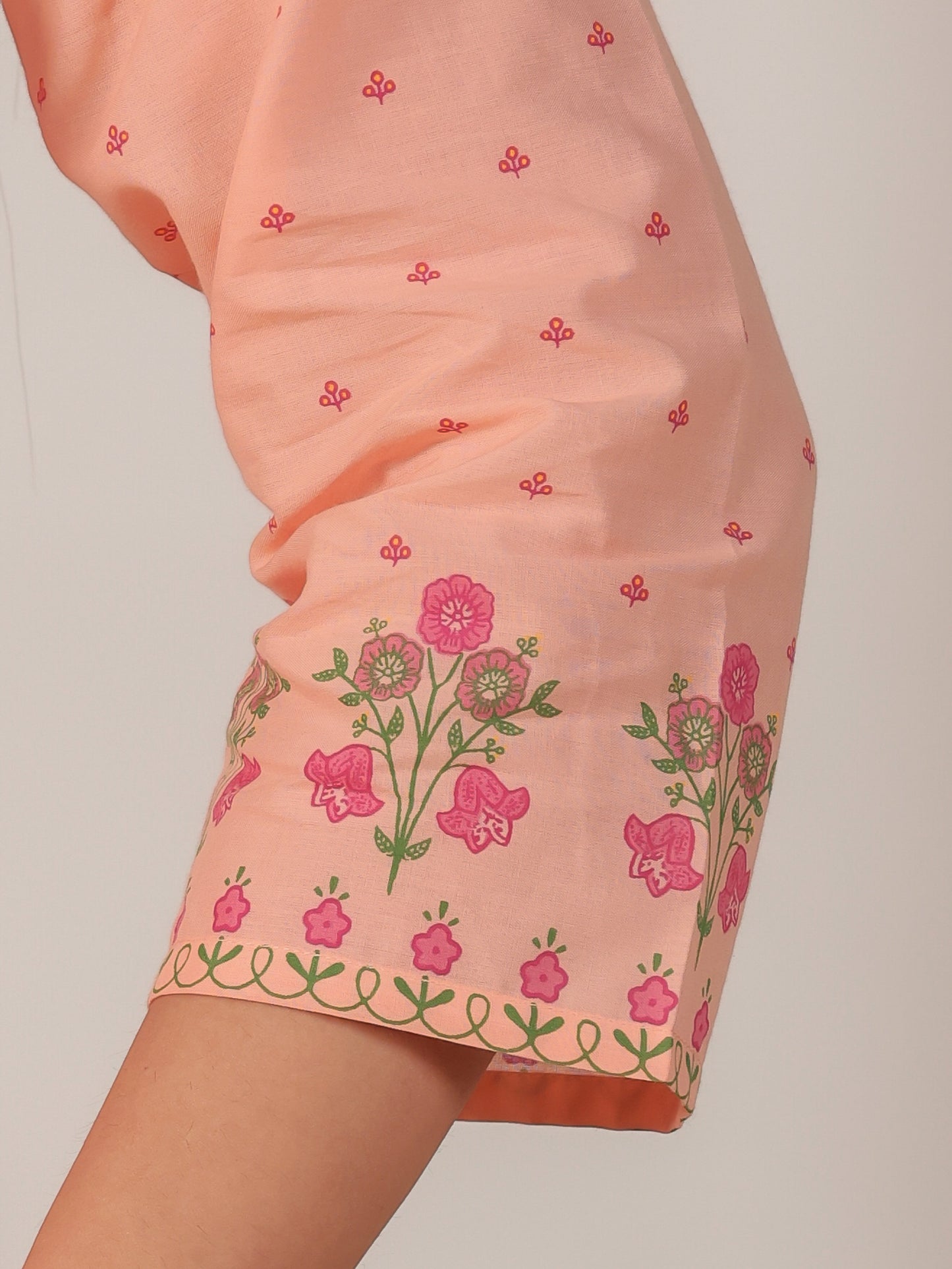 Soft Cotton Floral A-line Peach Kurta