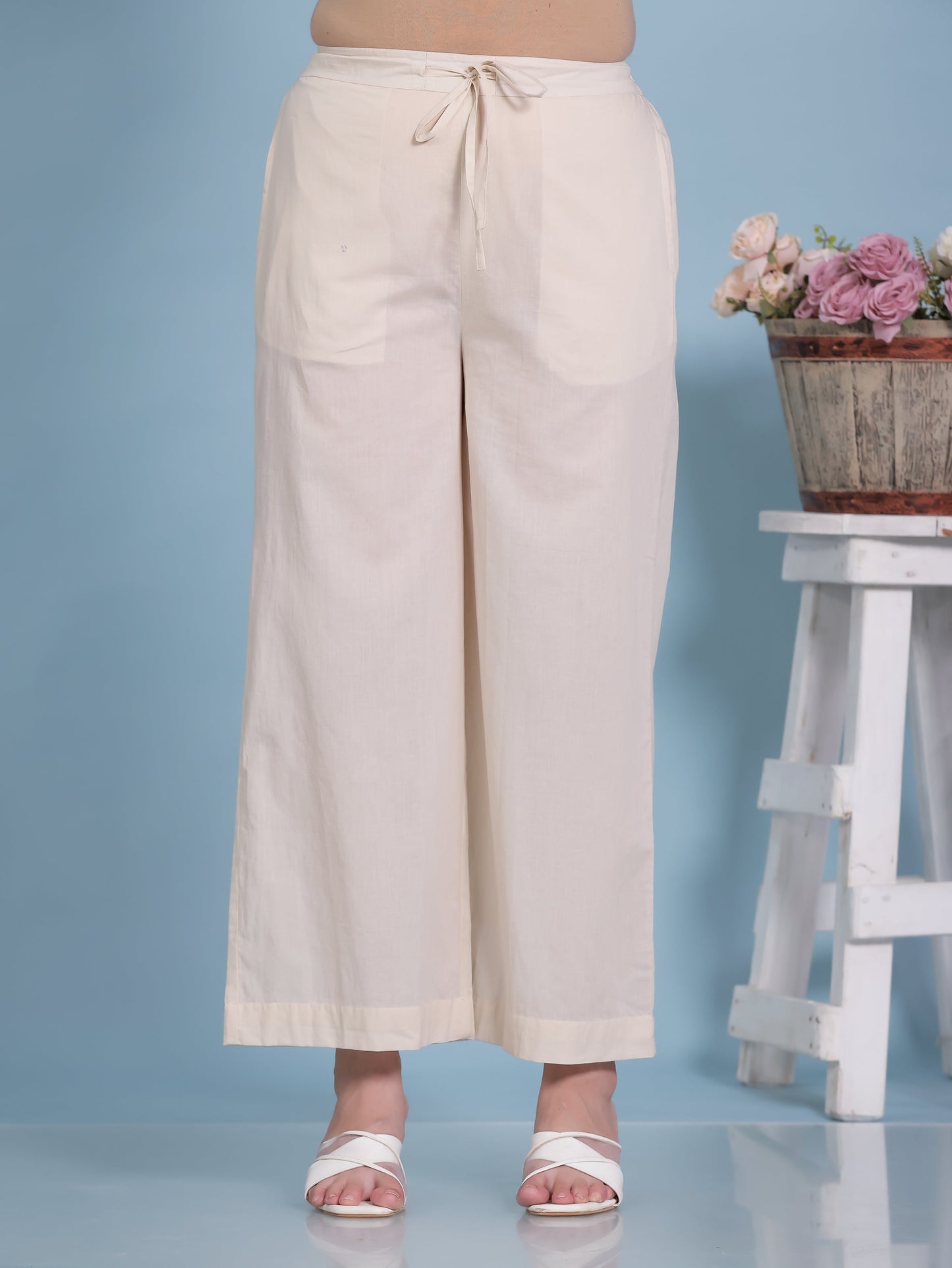 Soft Cotton Solid Cream Palazzo