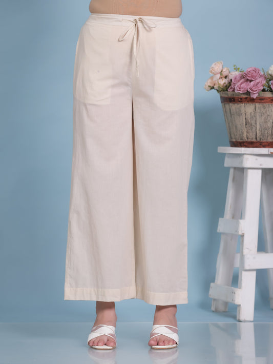 Soft Cotton Solid Cream Palazzo