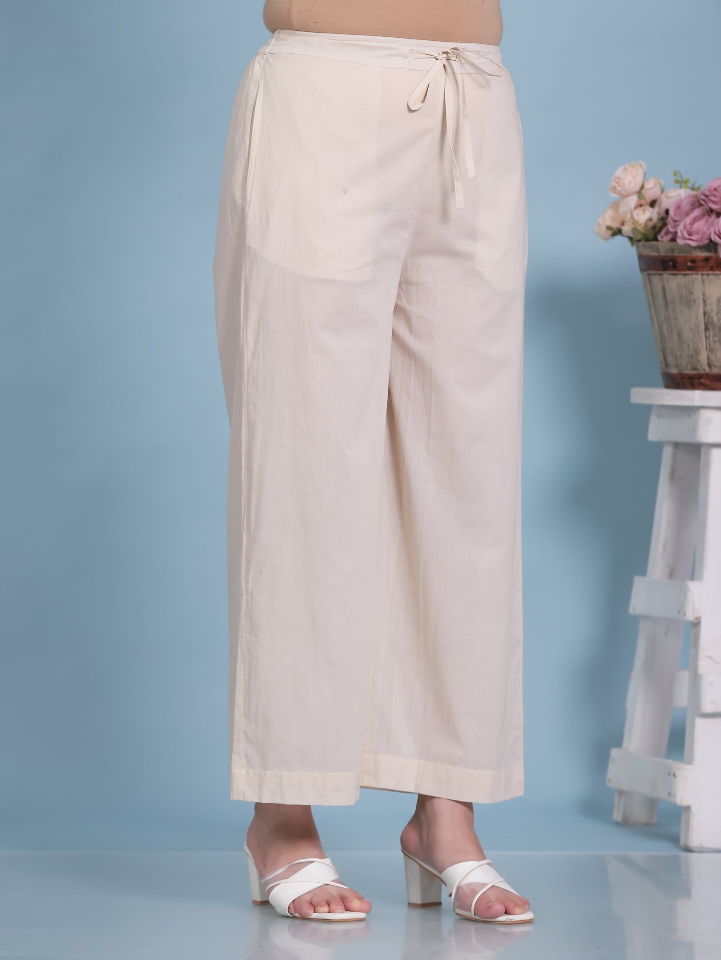 Soft Cotton Solid Cream Palazzo