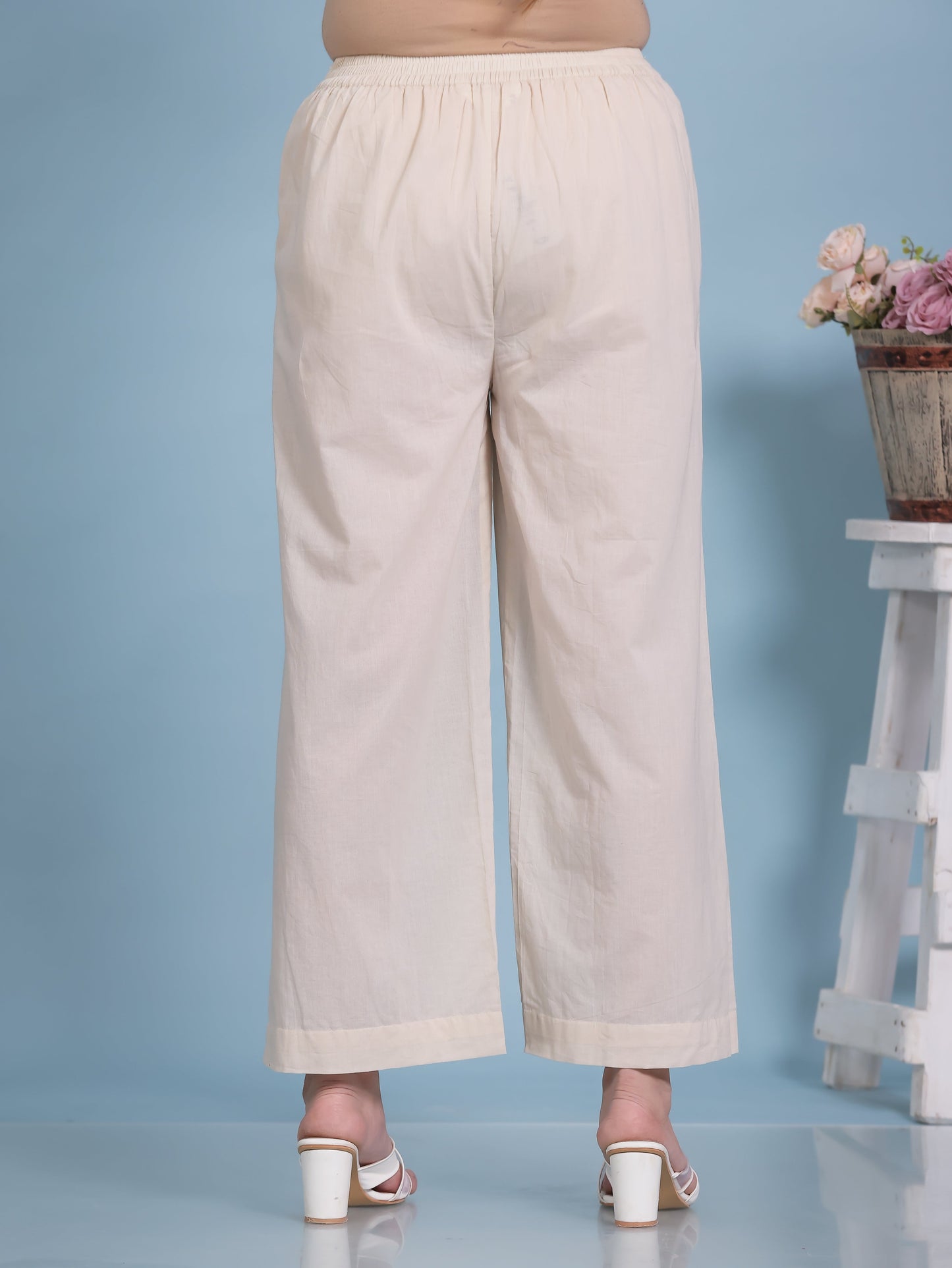 Soft Cotton Solid Cream Palazzo