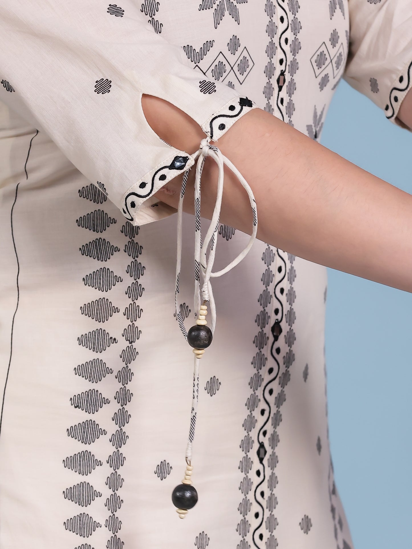 Embroidered Soft Cotton Geometric Straight Cream Kurta