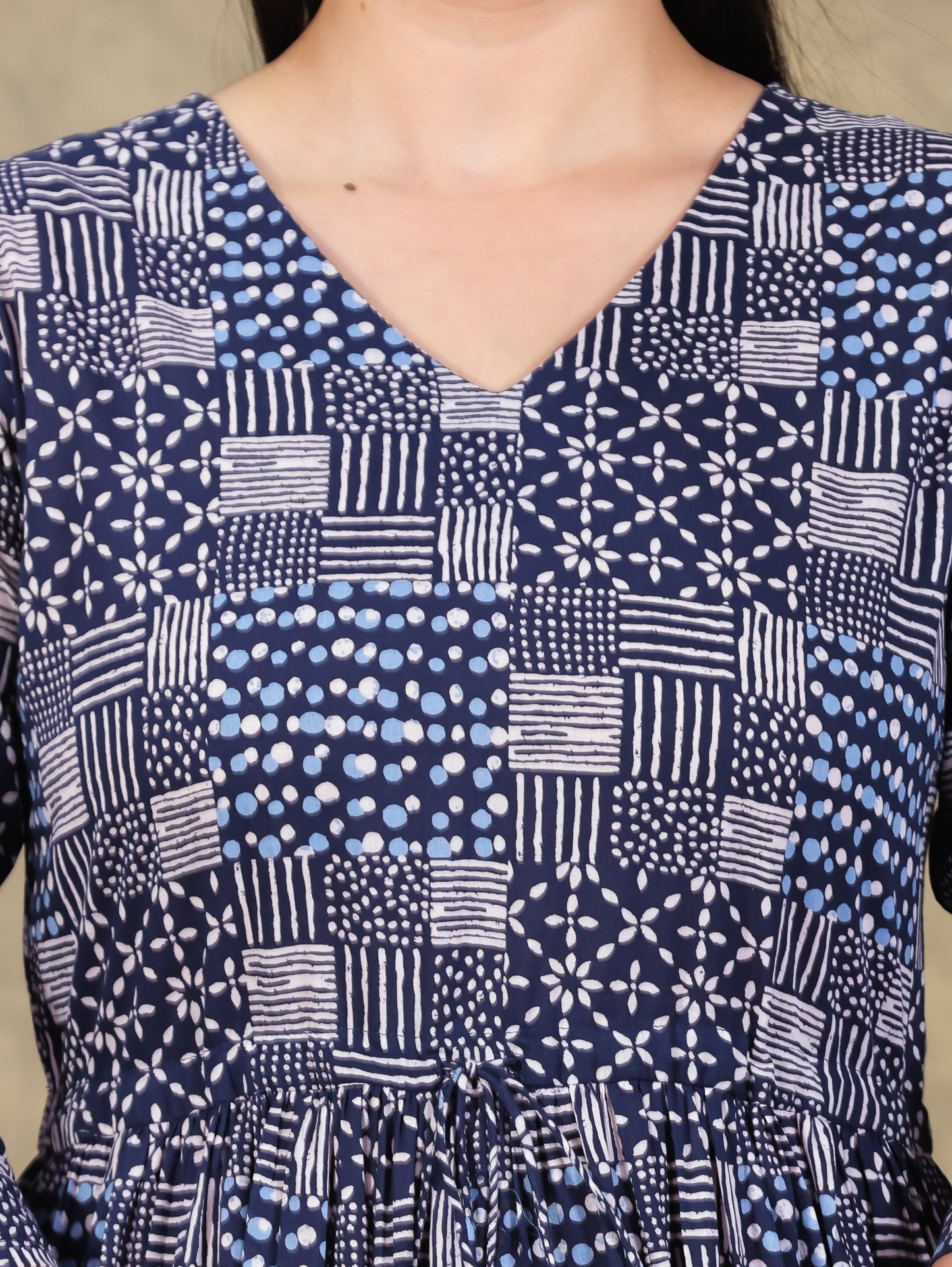 Soft Cotton Geometric Anarkali Indigo blue Dress