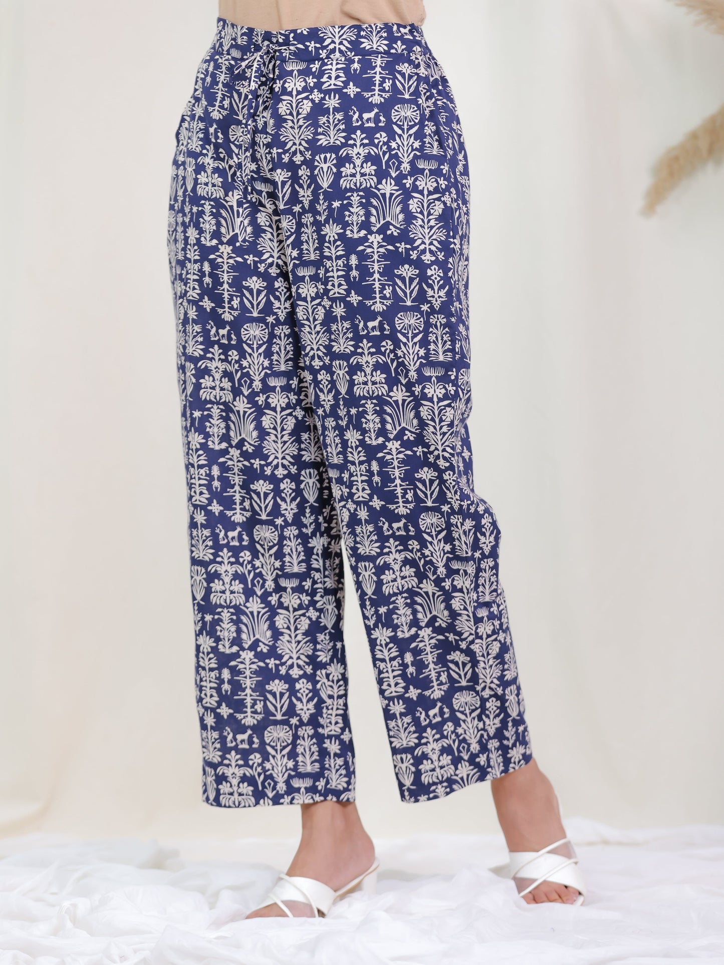 Soft Cotton Butta Indigo blue Straight Trousers