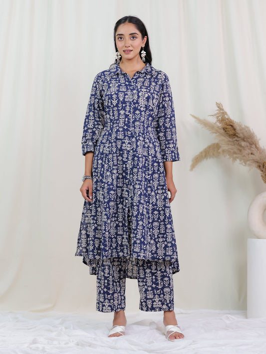 Soft Cotton Butta High Low Indigo blue Kurta