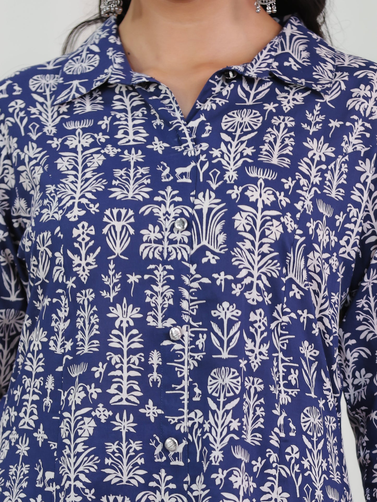 Soft Cotton Butta High Low Indigo blue Kurta