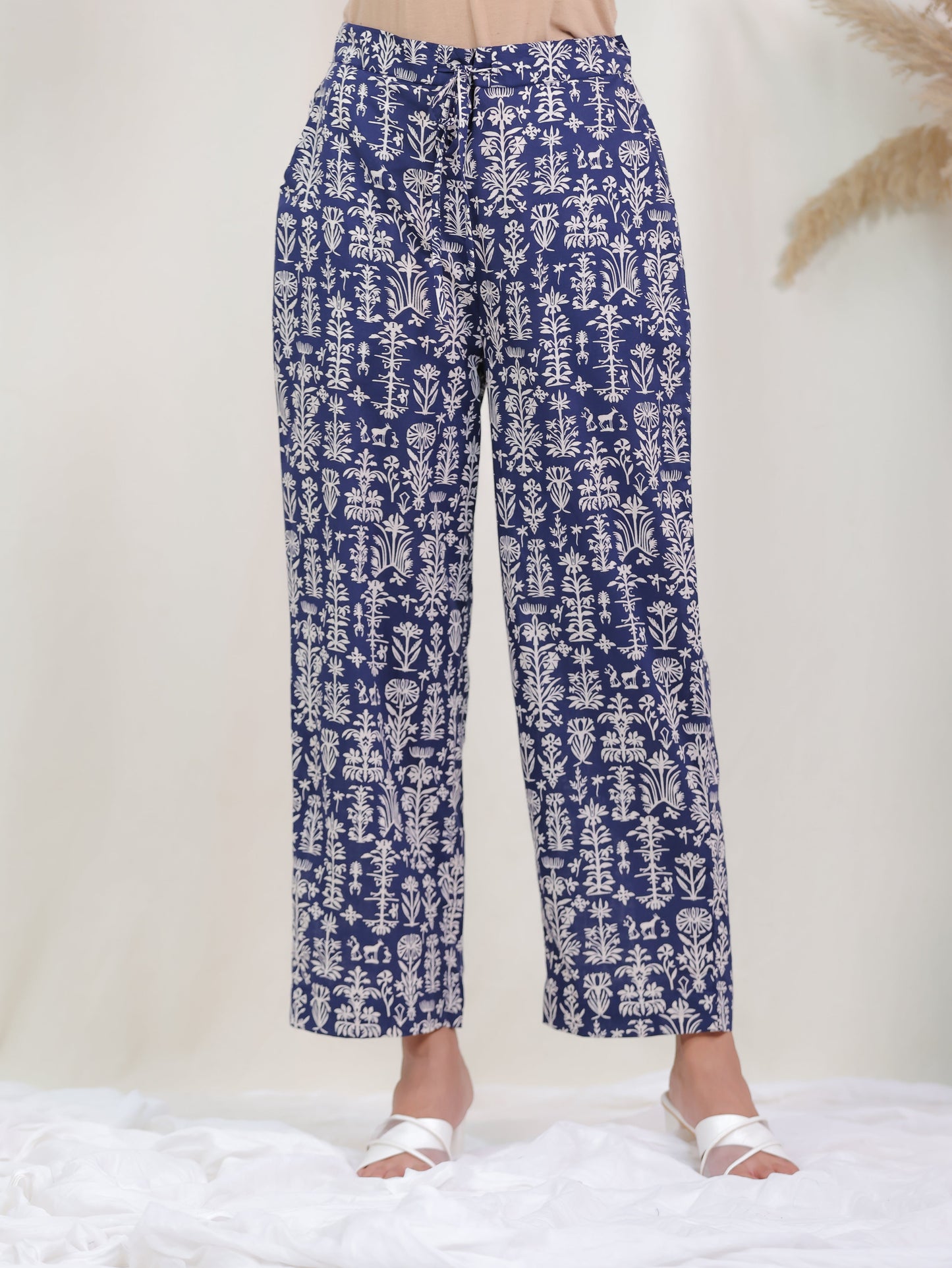 Soft Cotton Butta High Low Indigo blue Kurta