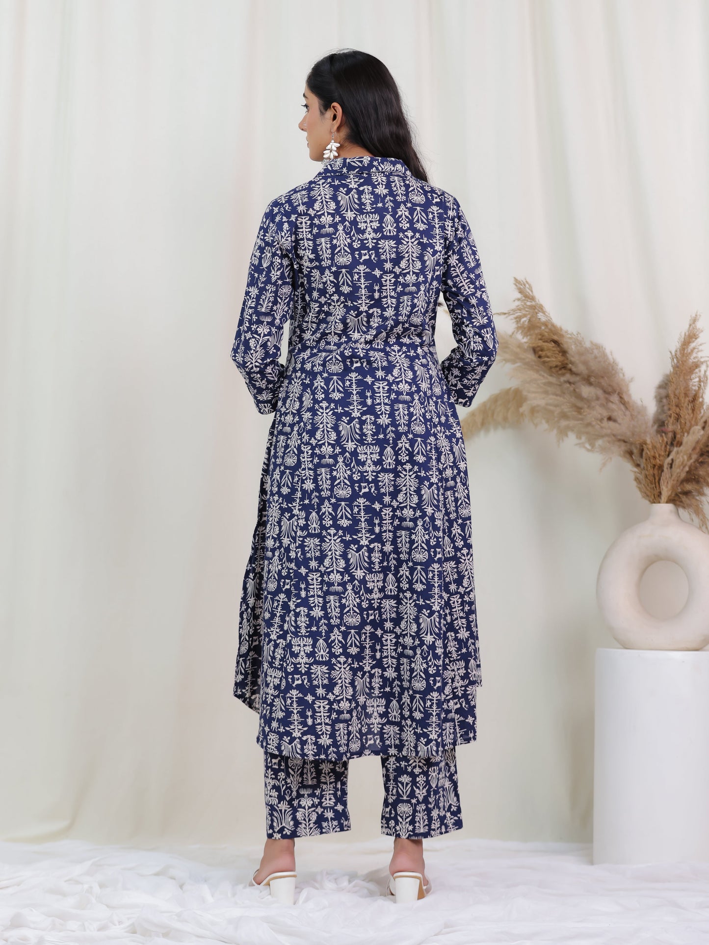 Soft Cotton Butta High Low Indigo blue Kurta