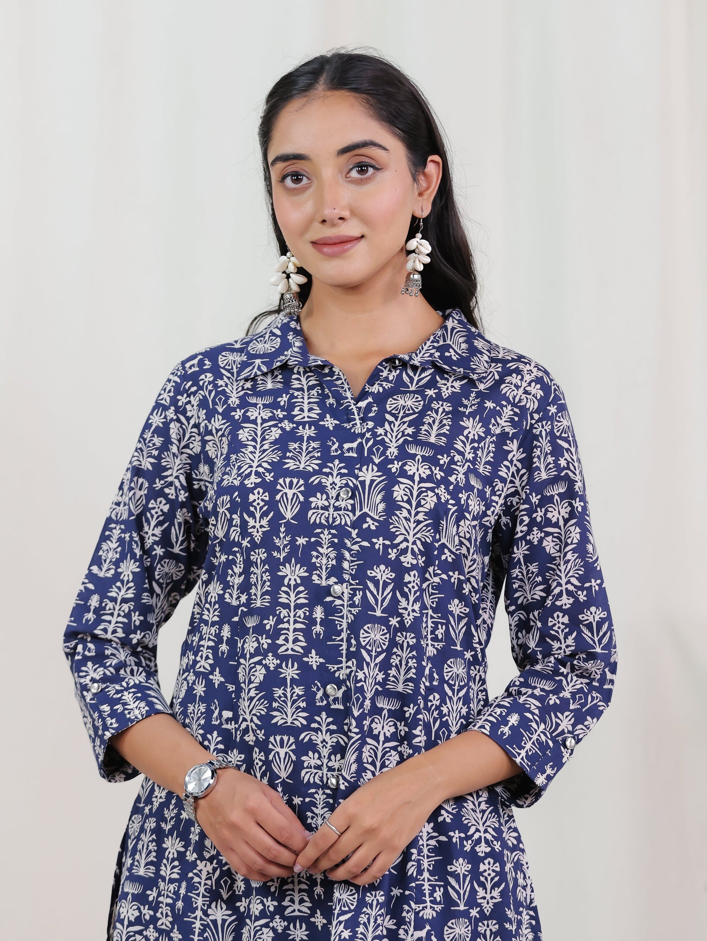 Soft Cotton Butta High Low Indigo blue Kurta