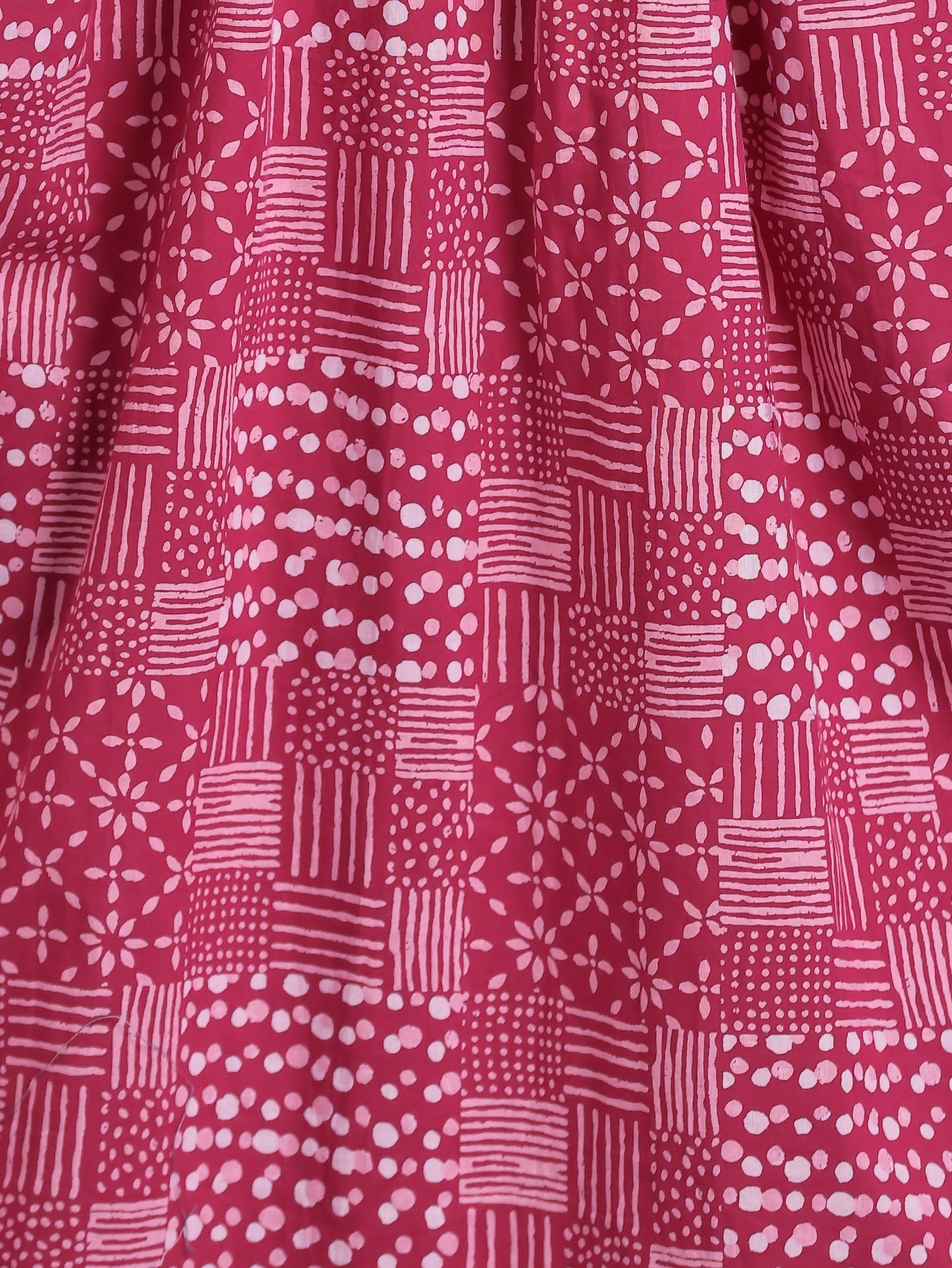 Soft Cotton Patchwork Anarkali Pink Dress