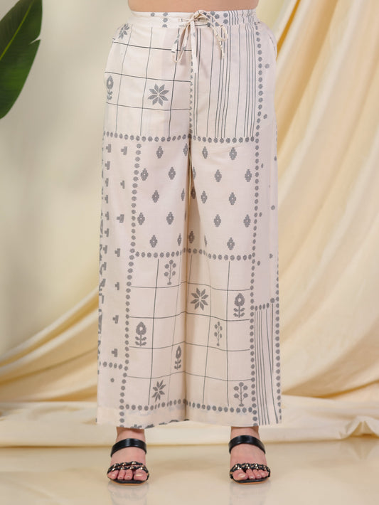Soft Cotton Patchwork Cream Palazzo