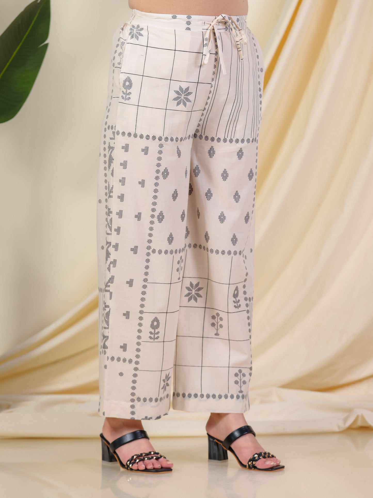 Soft Cotton Patchwork Cream Palazzo