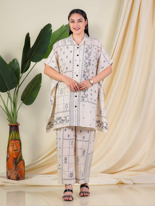 Soft Cotton Patchwork Kaftan Cream Kurta