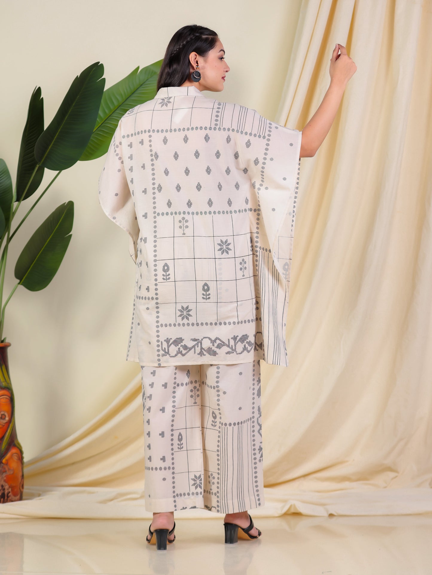 Soft Cotton Patchwork Kaftan Cream Kurta