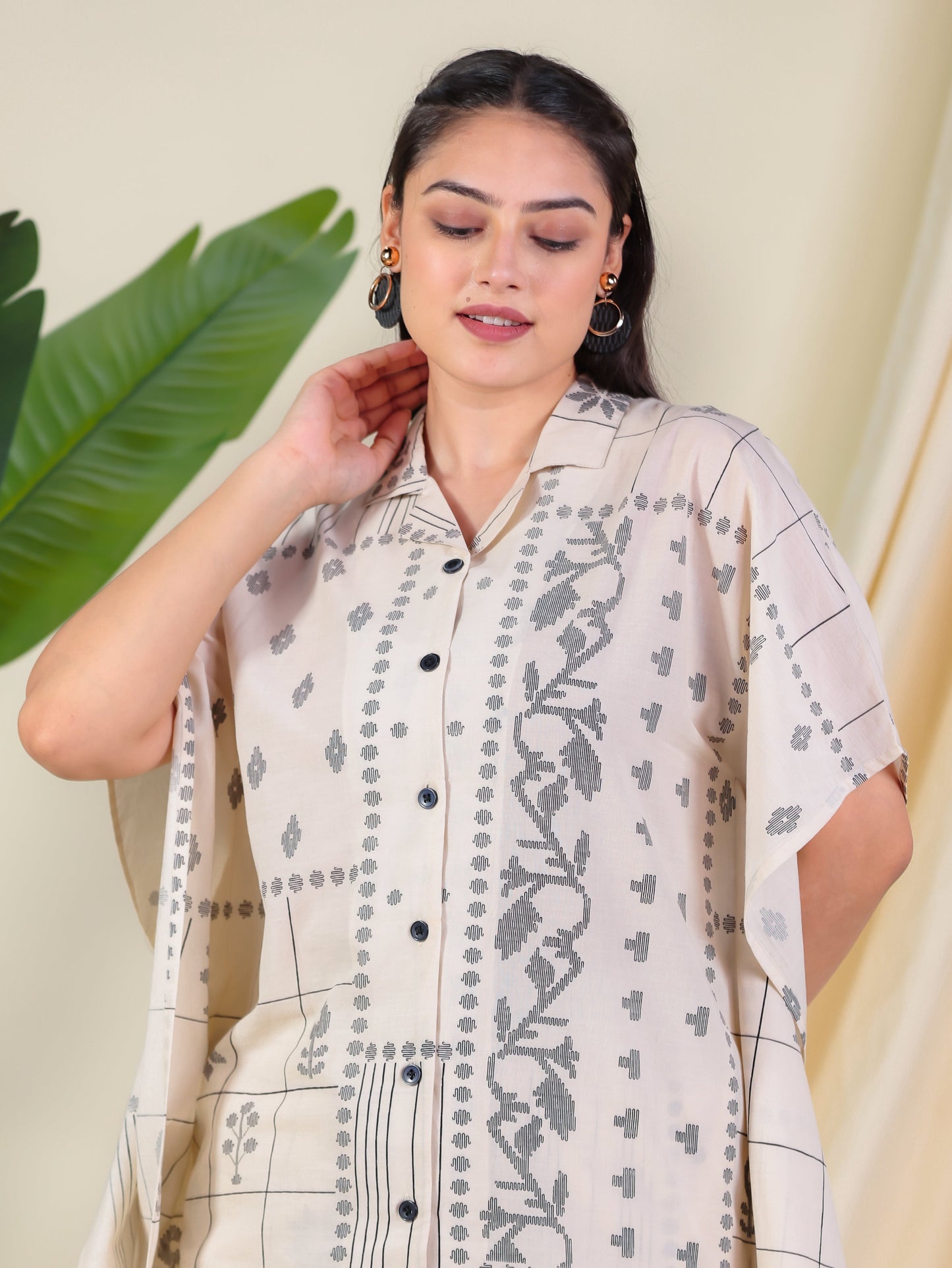 Soft Cotton Patchwork Kaftan Cream Kurta
