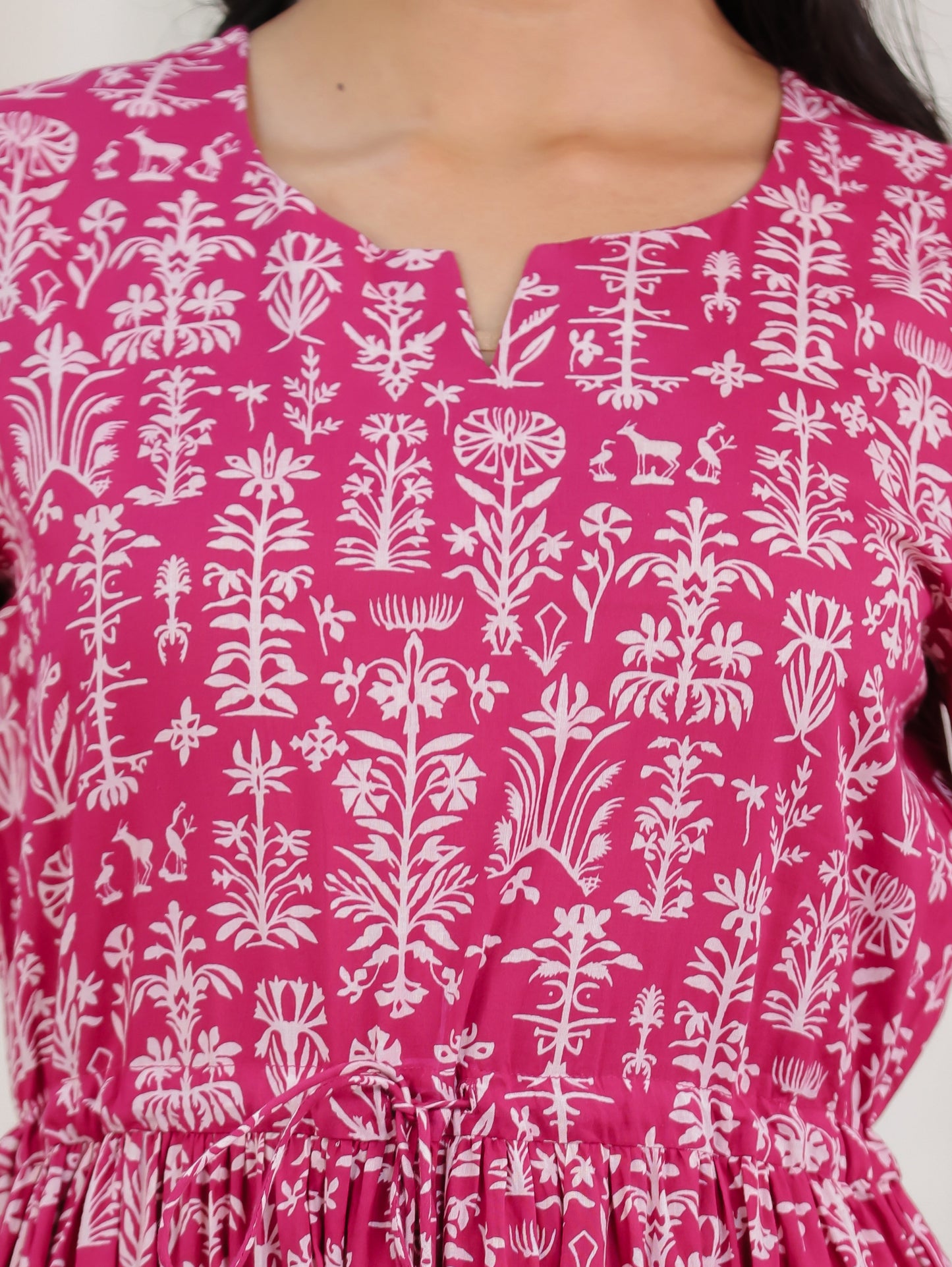 Soft Cotton Floral Anarkali Pink Dress