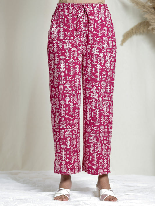 Soft Cotton Floral Pink Straight Trousers