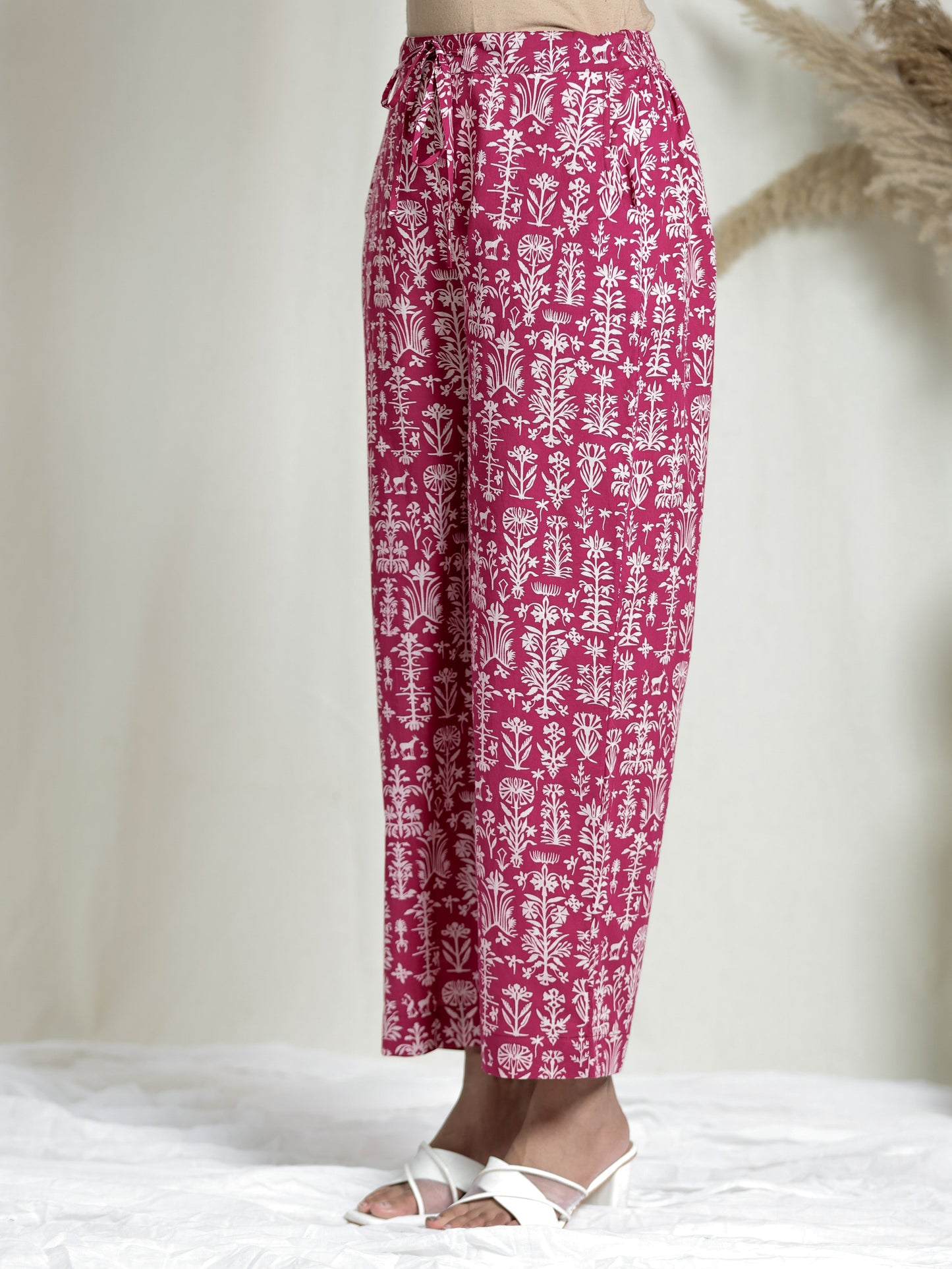 Soft Cotton Floral Pink Straight Trousers