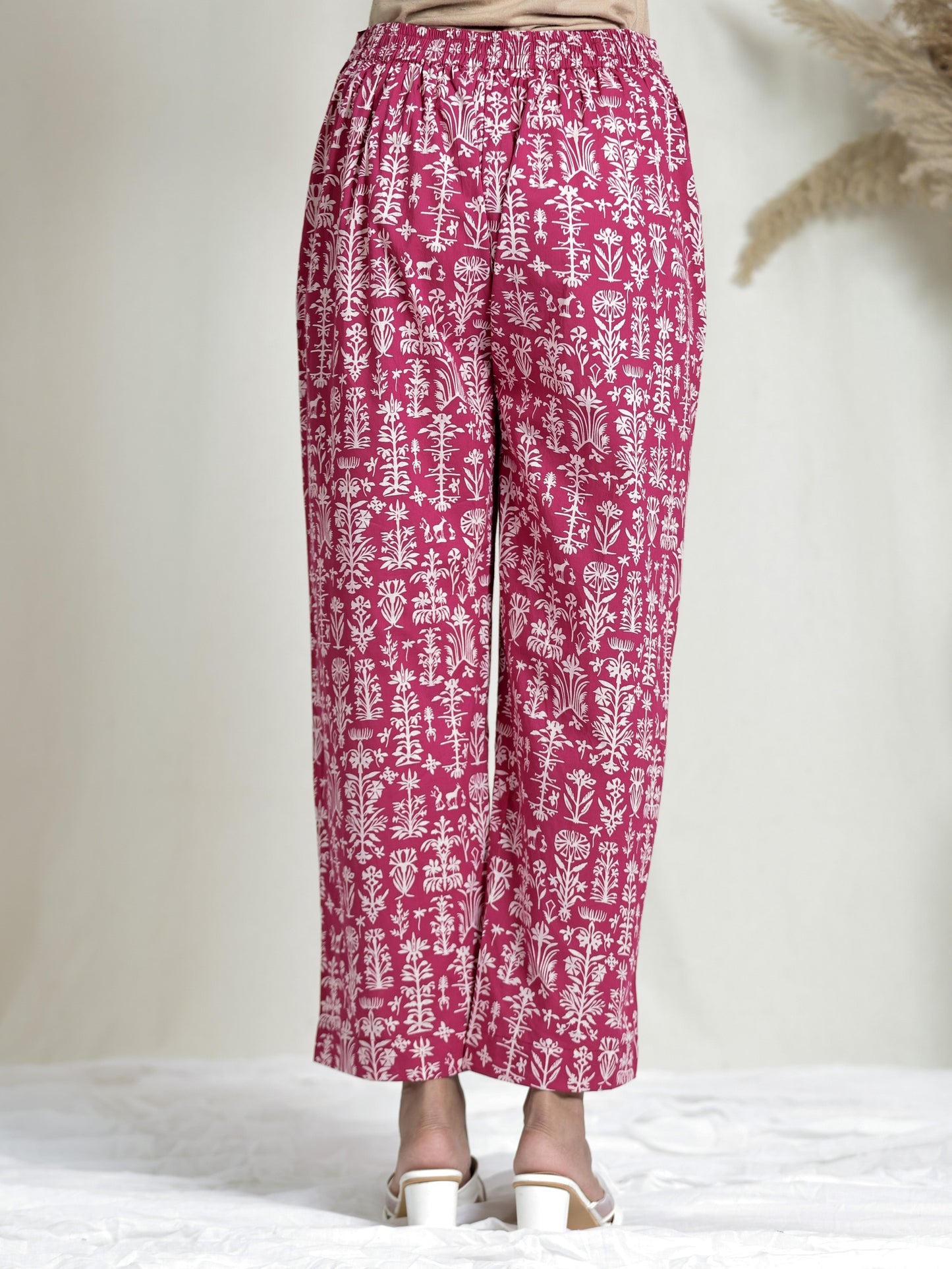 Soft Cotton Floral Pink Straight Trousers