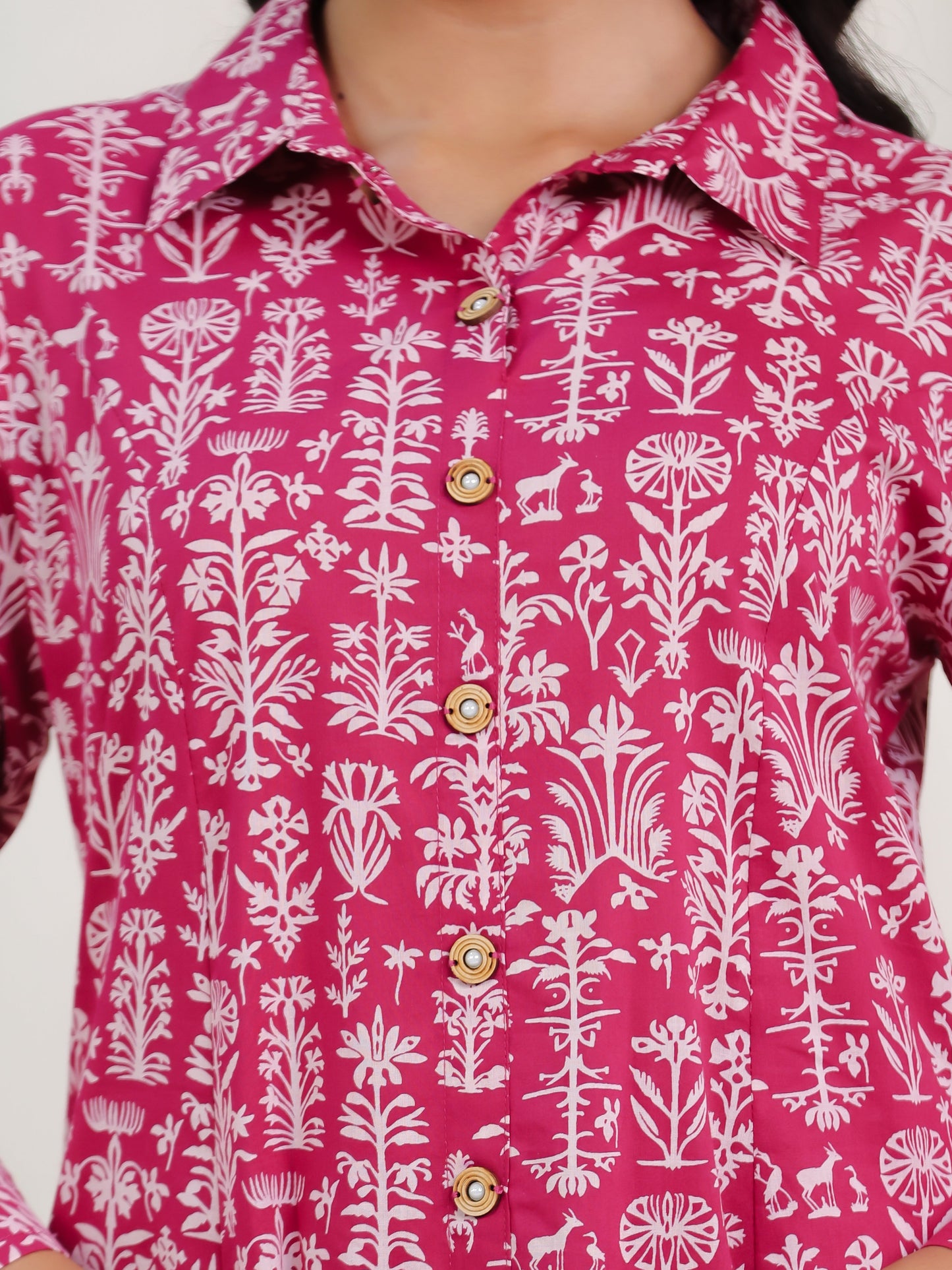 Soft Cotton Floral High Low Pink Kurta