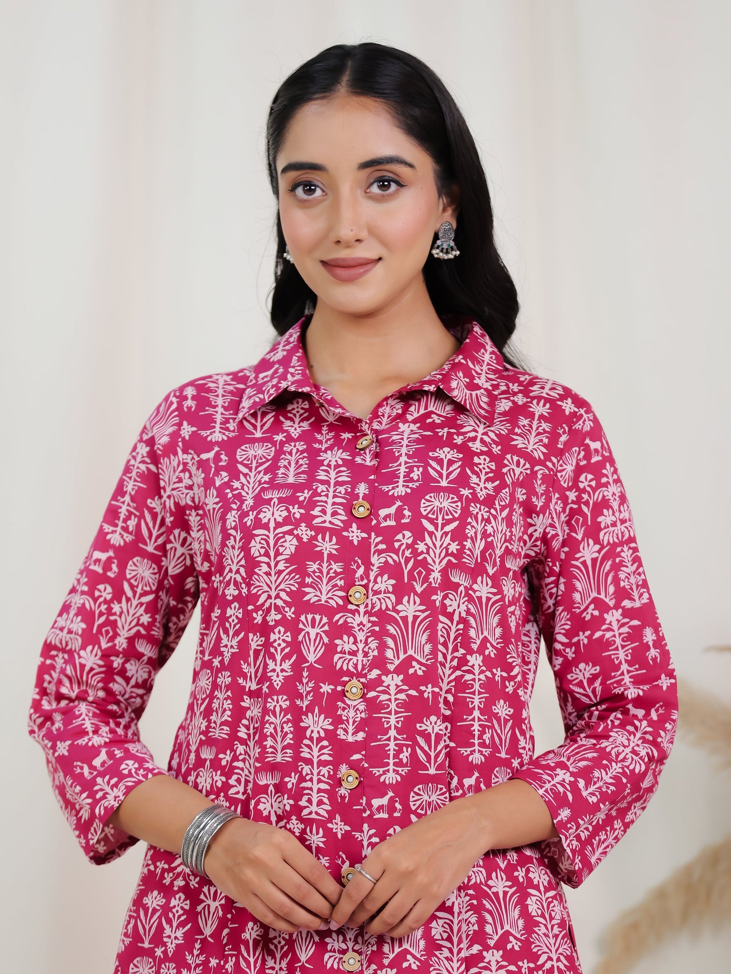 Soft Cotton Floral High Low Pink Kurta